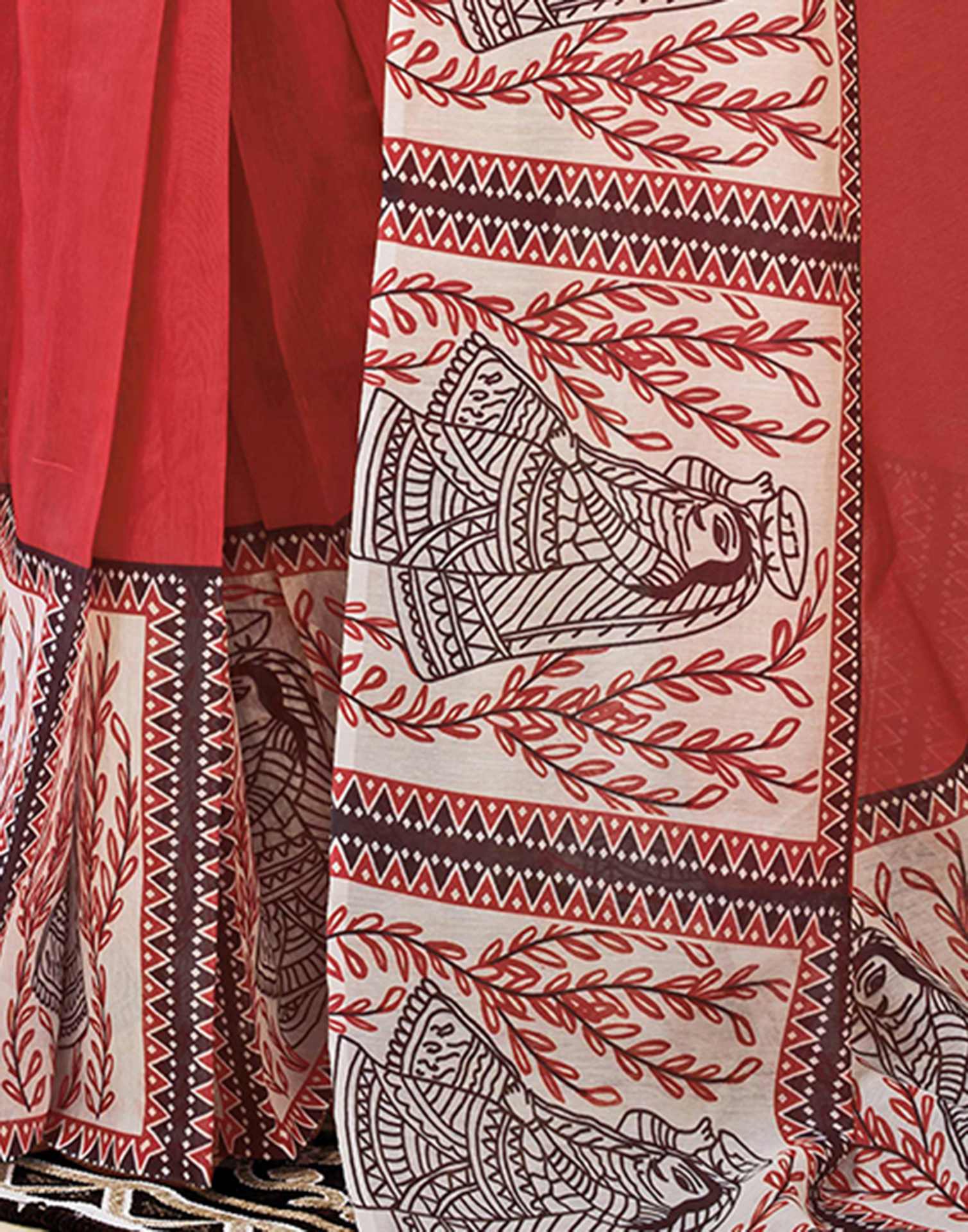 Ready to Wear Red Chanderi Zari Printed Saree