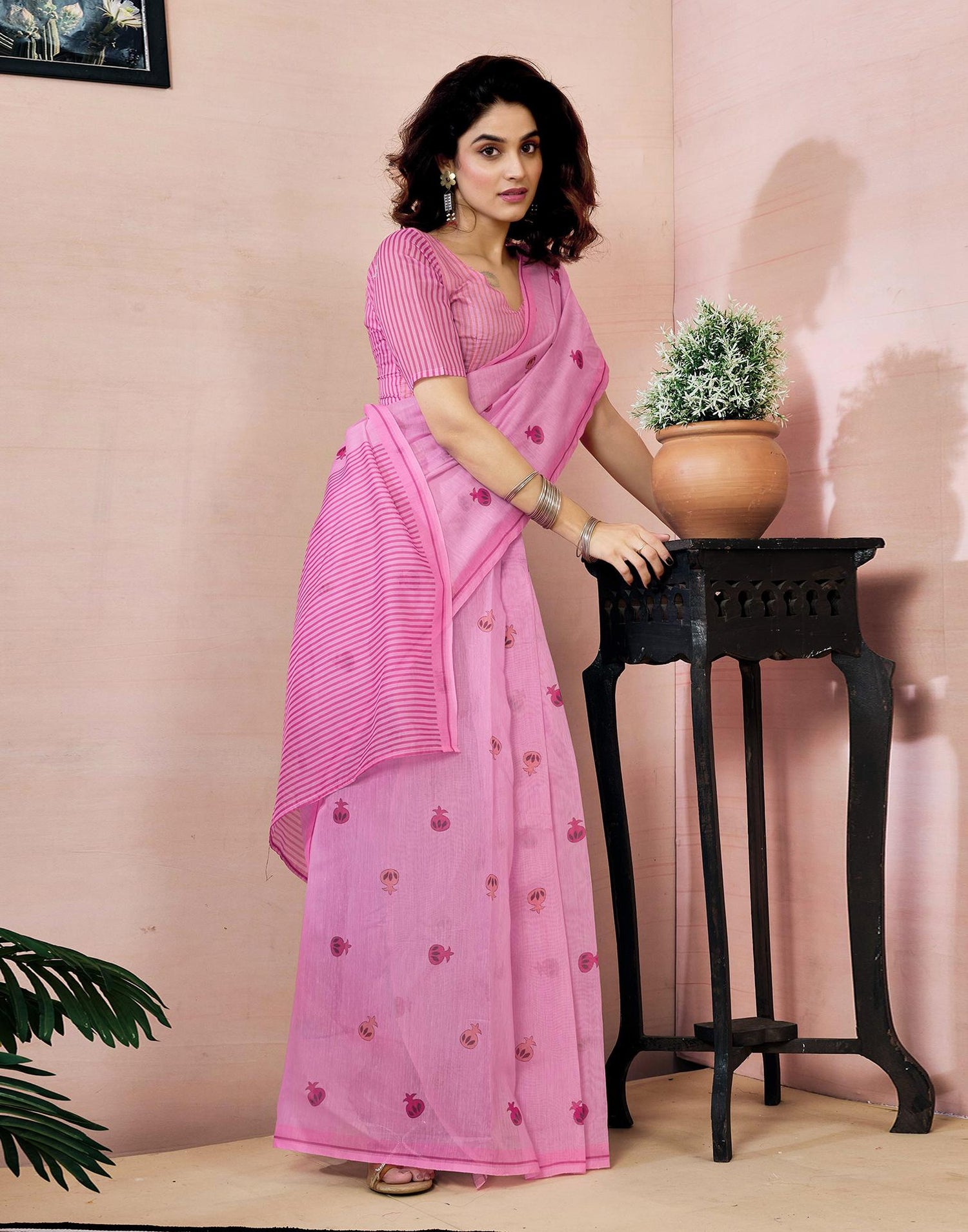 Ready to Wear Pink Chanderi Printed Saree