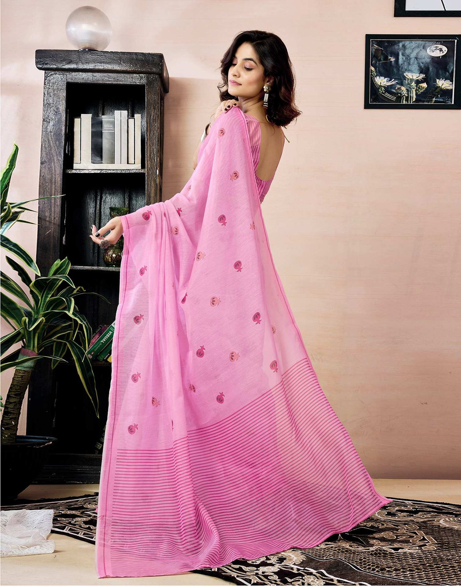 Ready to Wear Pink Chanderi Printed Saree
