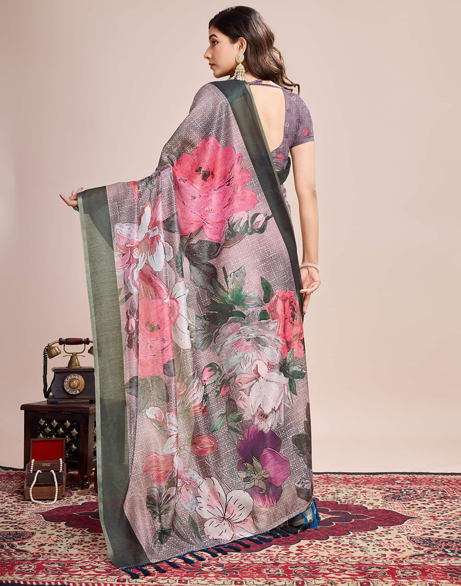 Mauve Linen Printed Saree
