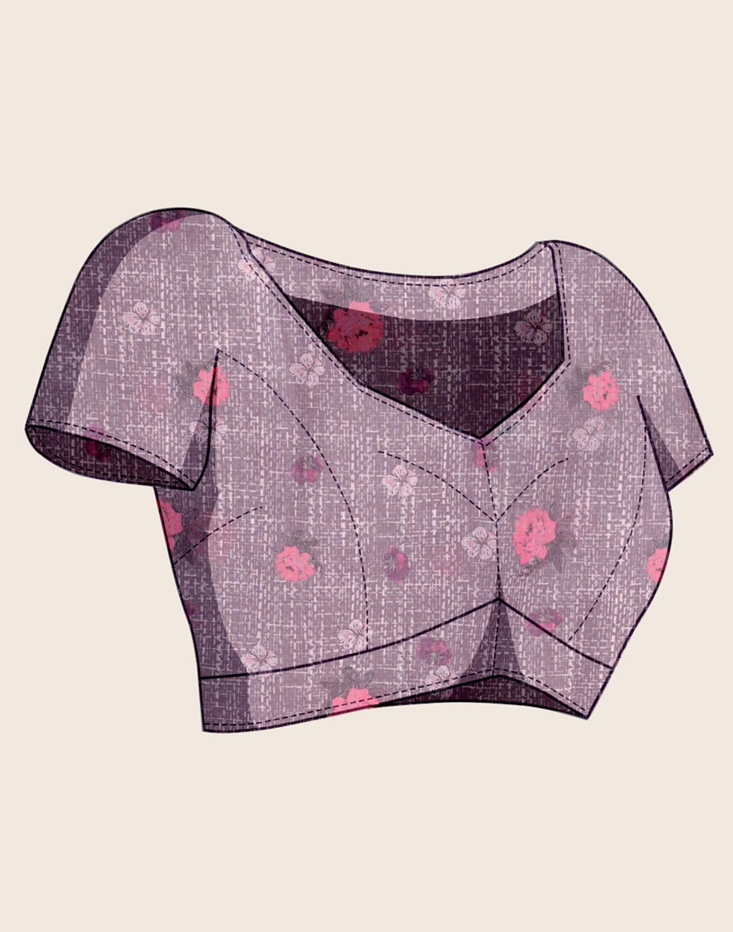 Mauve Linen Printed Saree