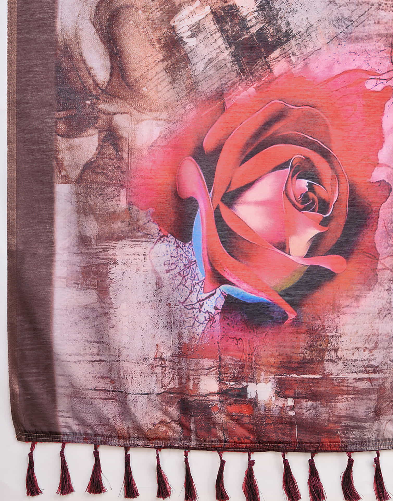 Brown Linen Printed Saree