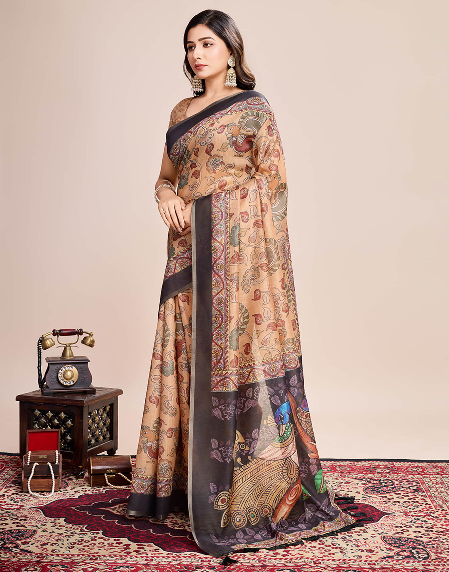 Sand Brown Linen Printed Saree