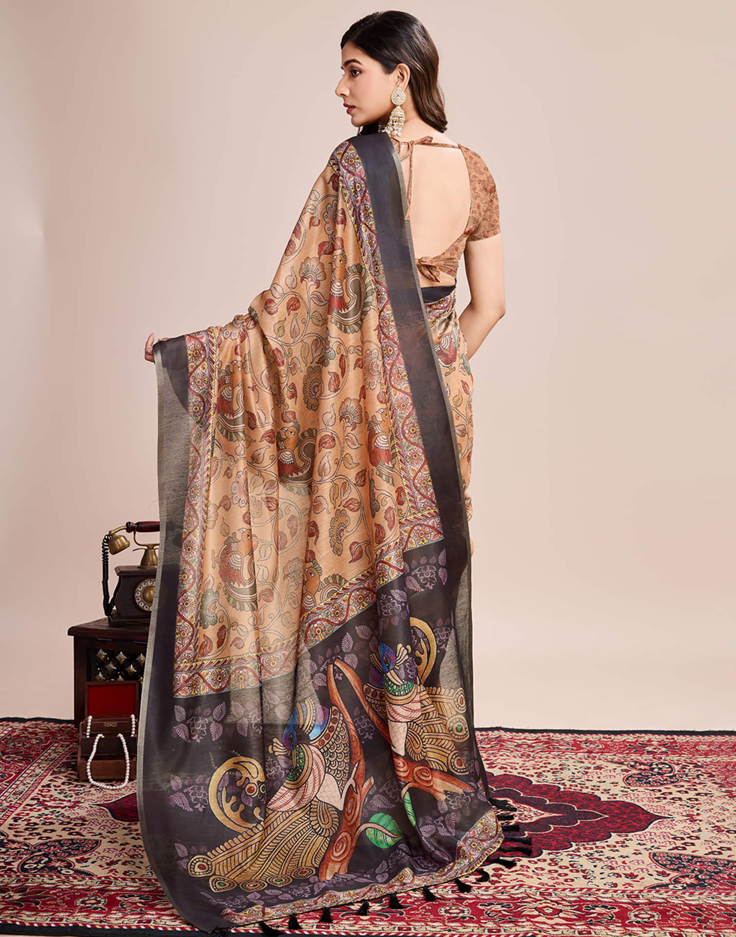 Sand Brown Linen Printed Saree