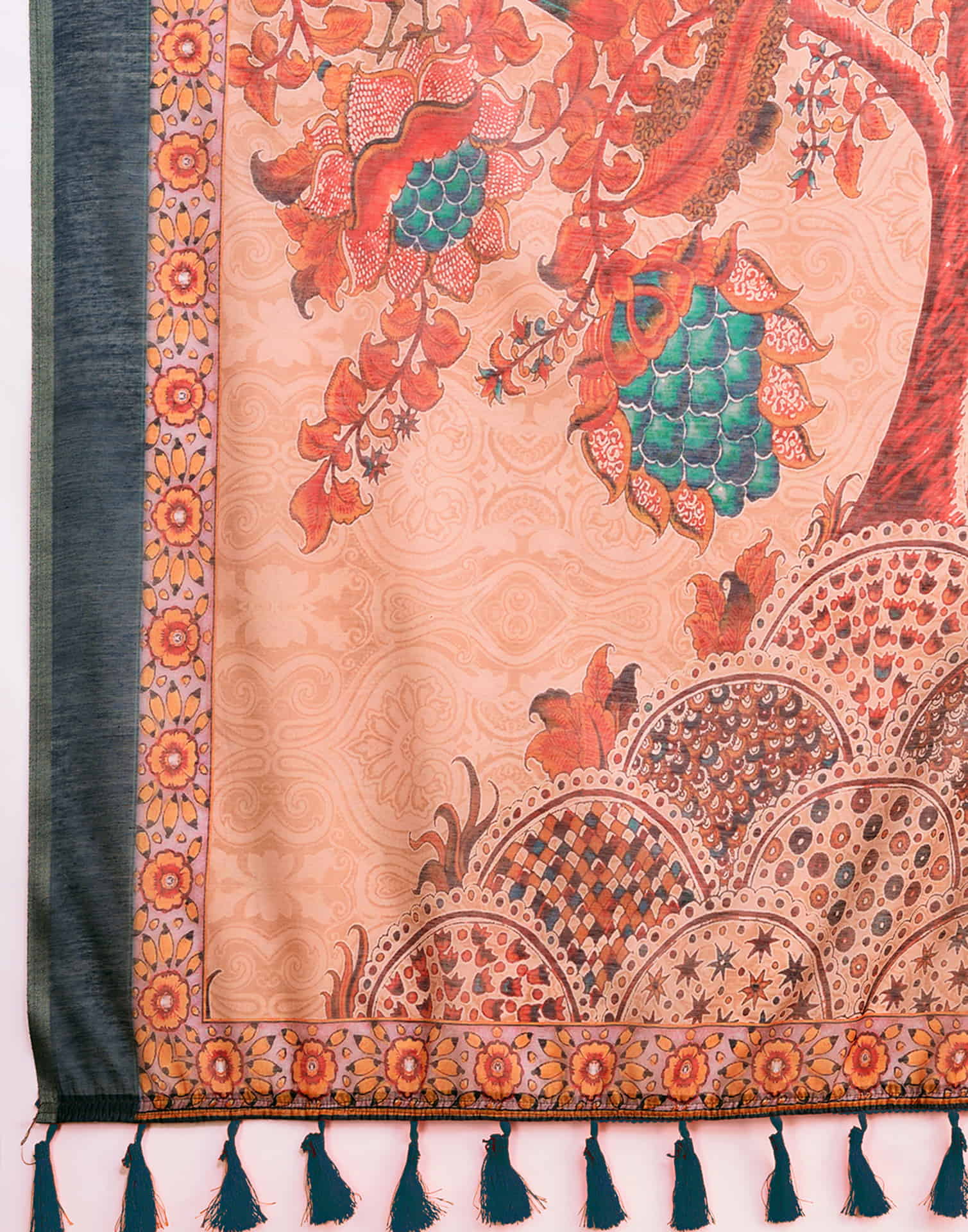Dark Peach Linen Printed Saree