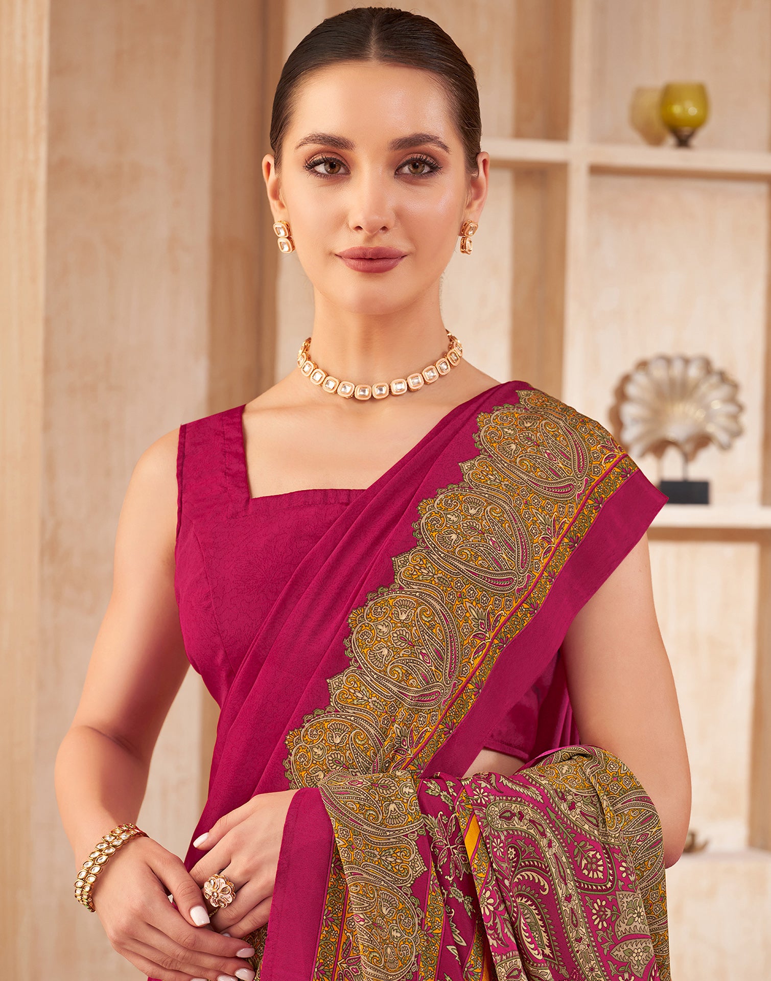 Rani Pink Silk Printed Saree