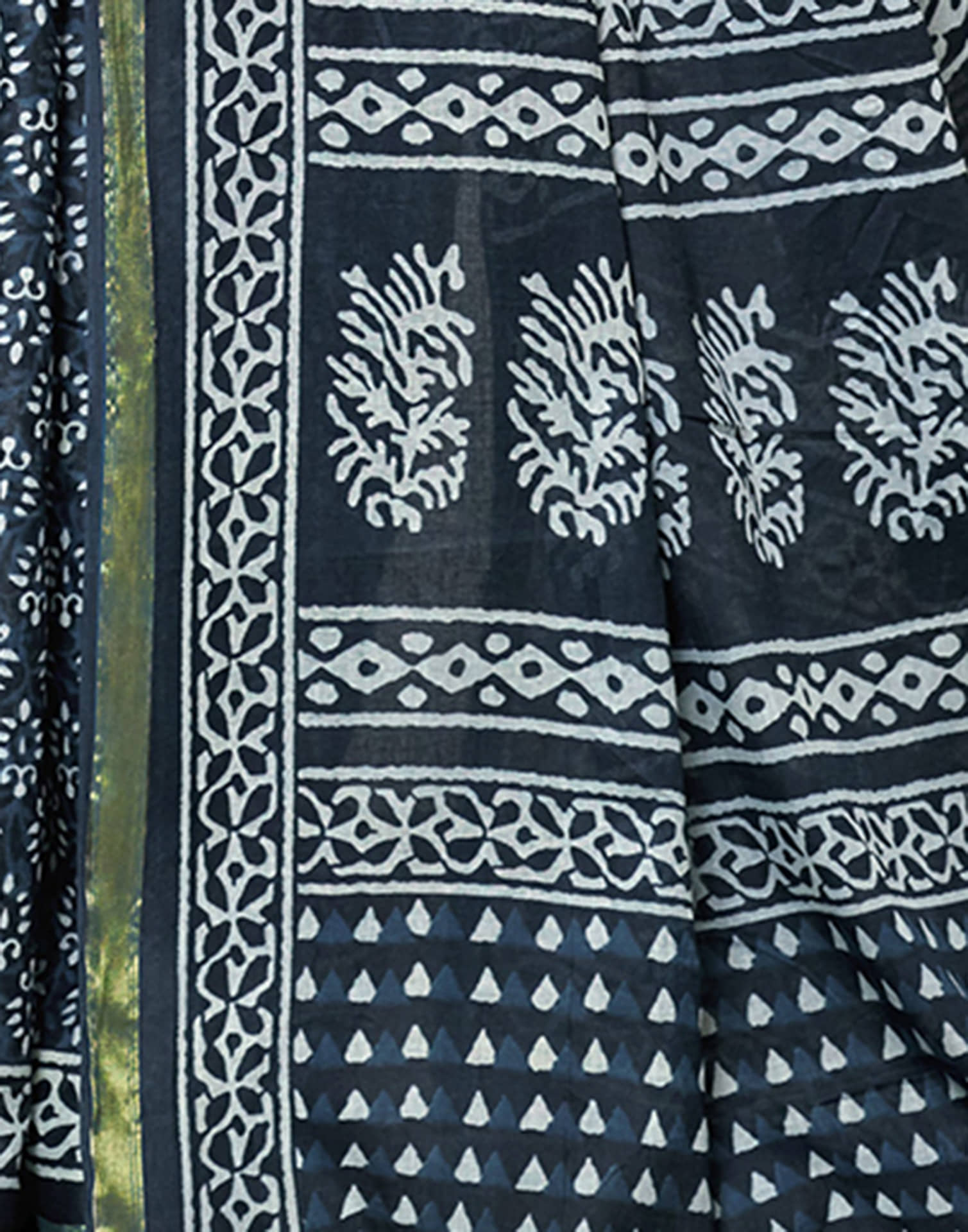 Rama Blue Cotton Printed Saree
