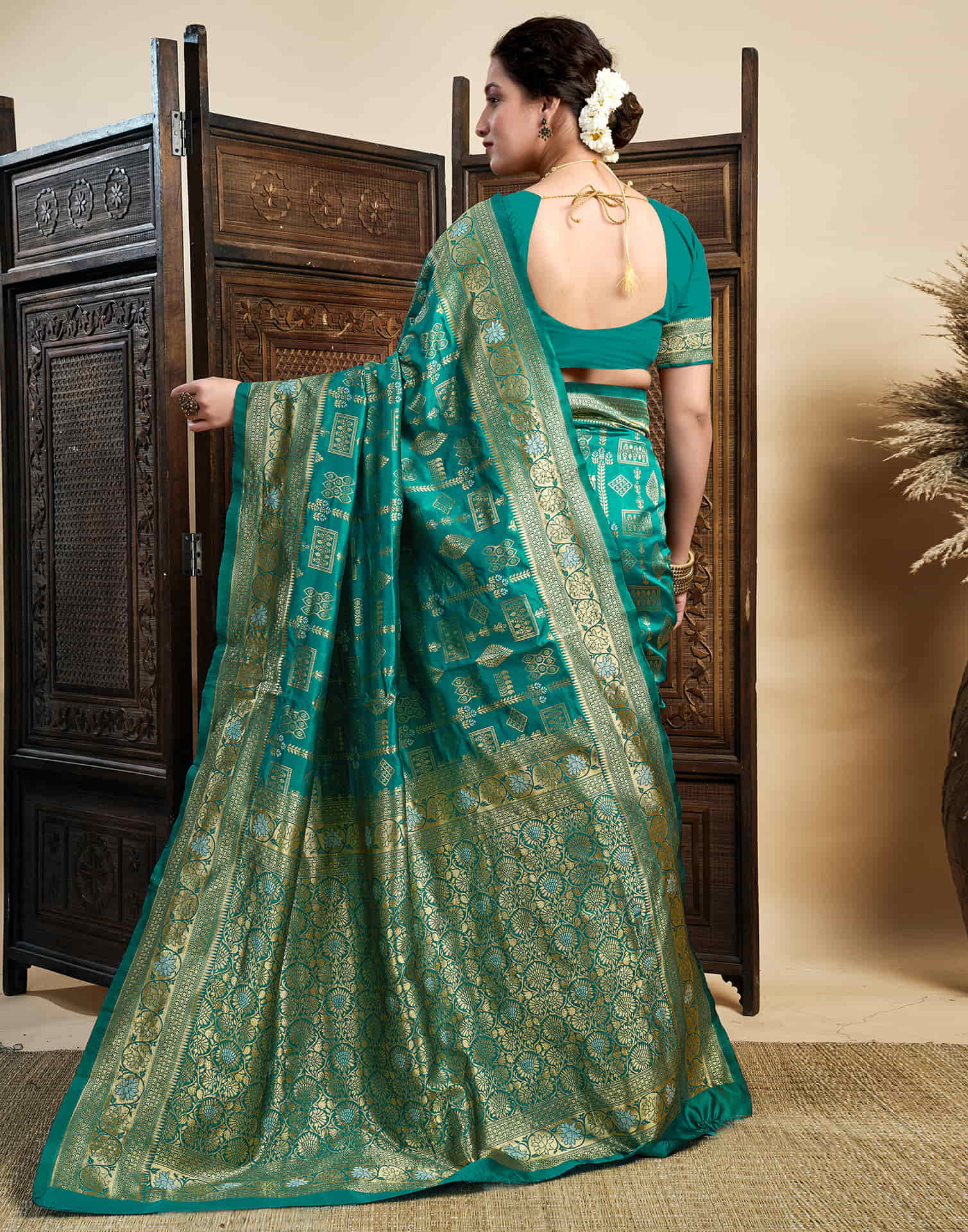 Teal Green Silk Woven Banarasi Saree