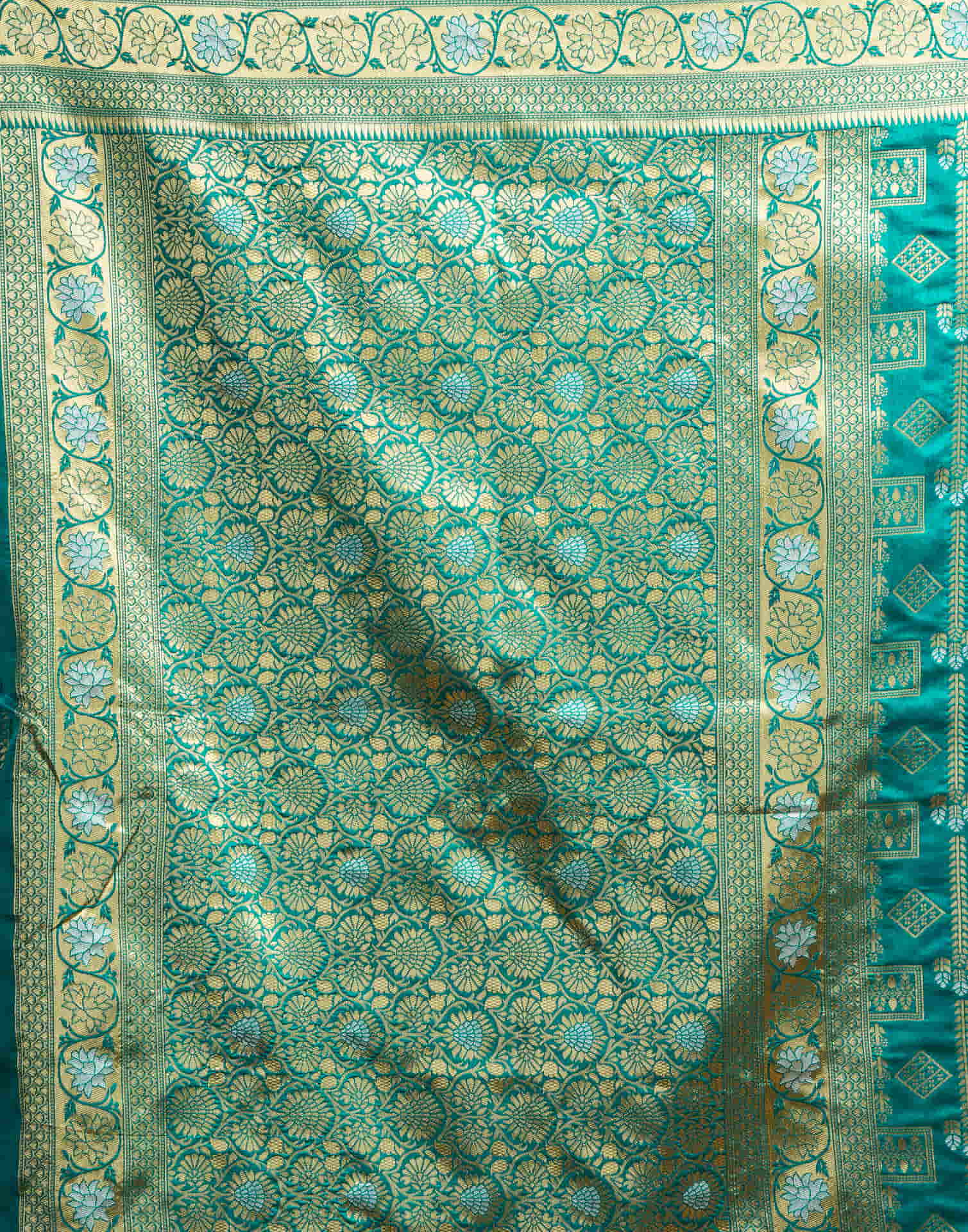 Teal Green Silk Woven Banarasi Saree