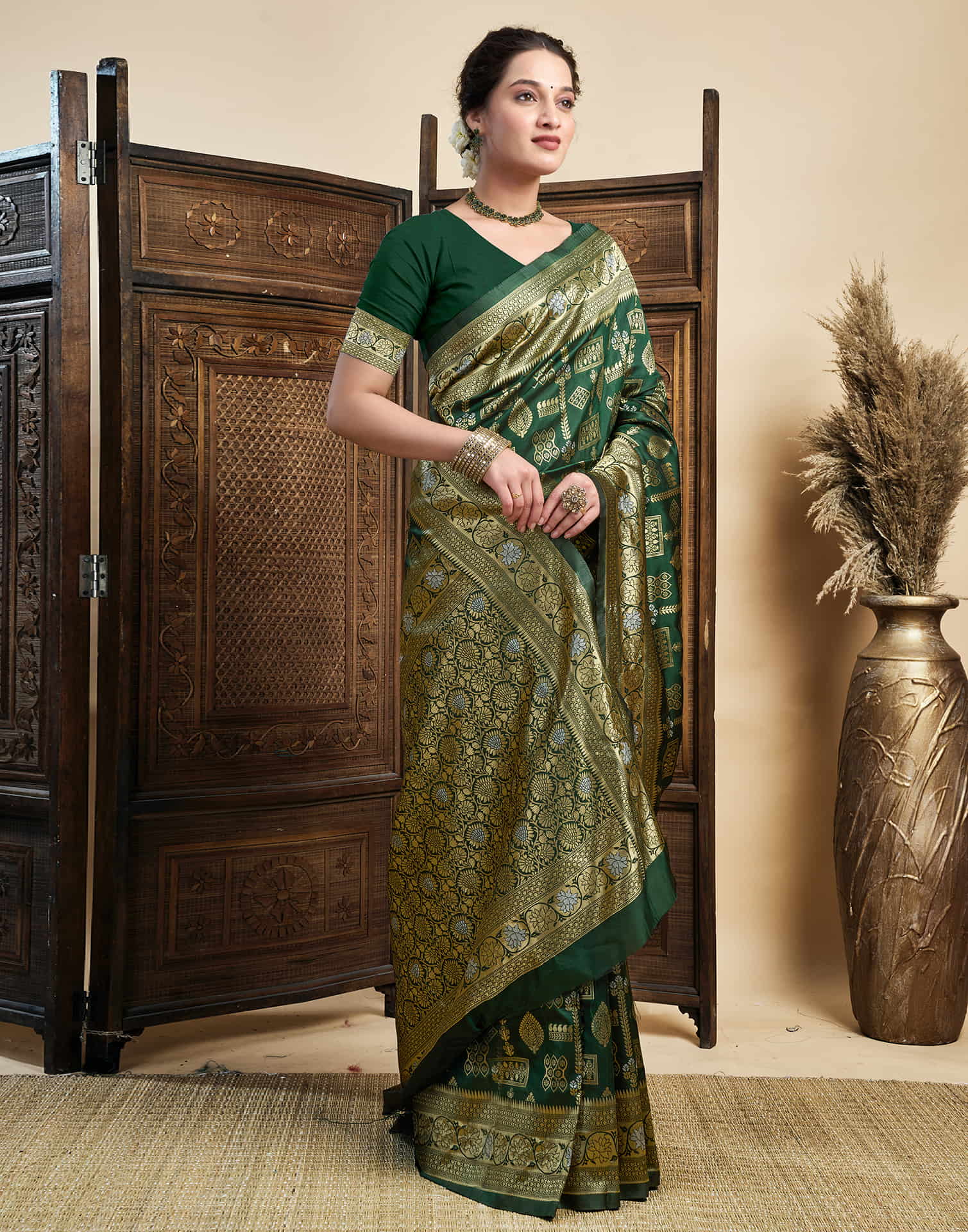 Dark Green Silk Woven Banarasi Saree