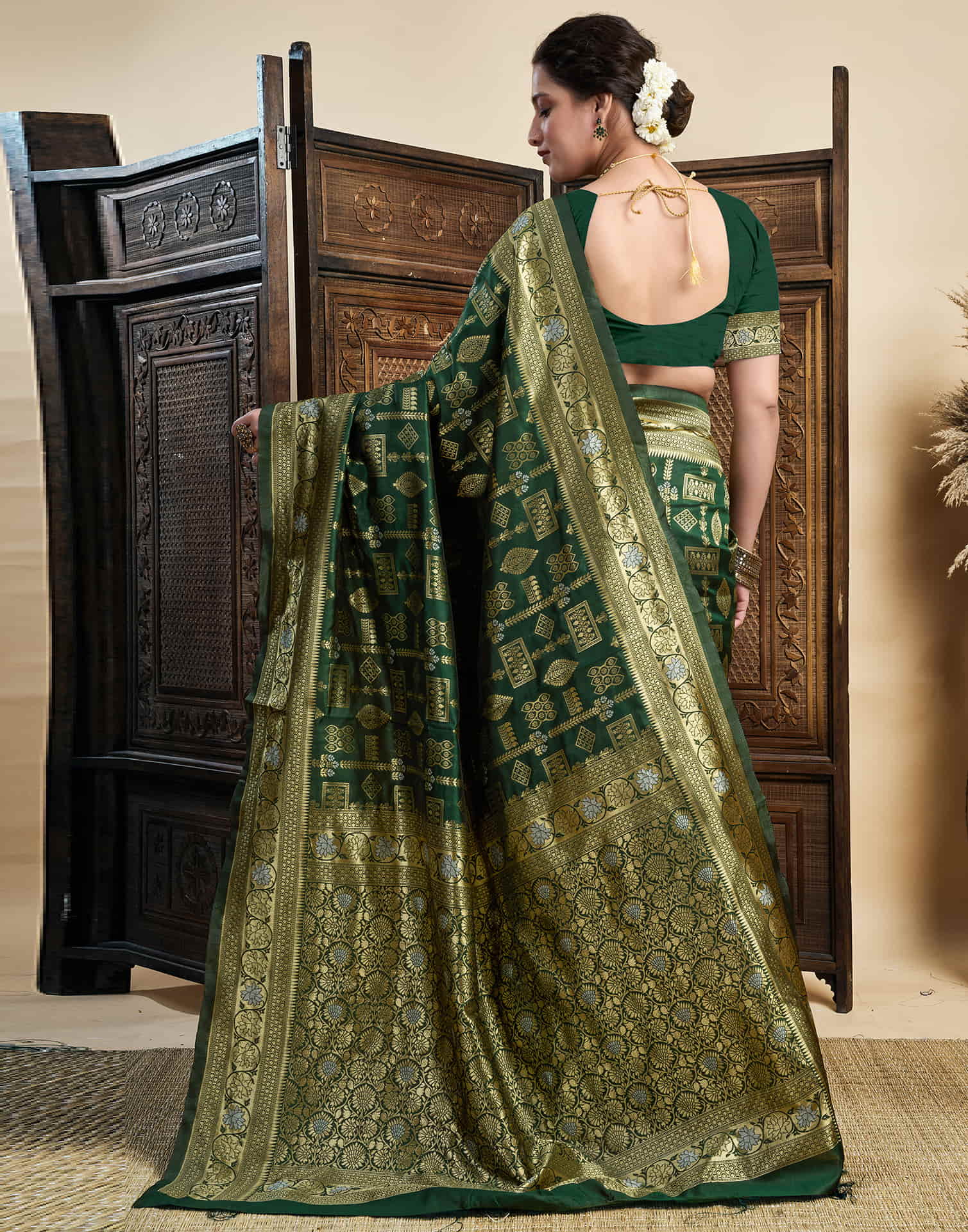 Dark Green Silk Woven Banarasi Saree