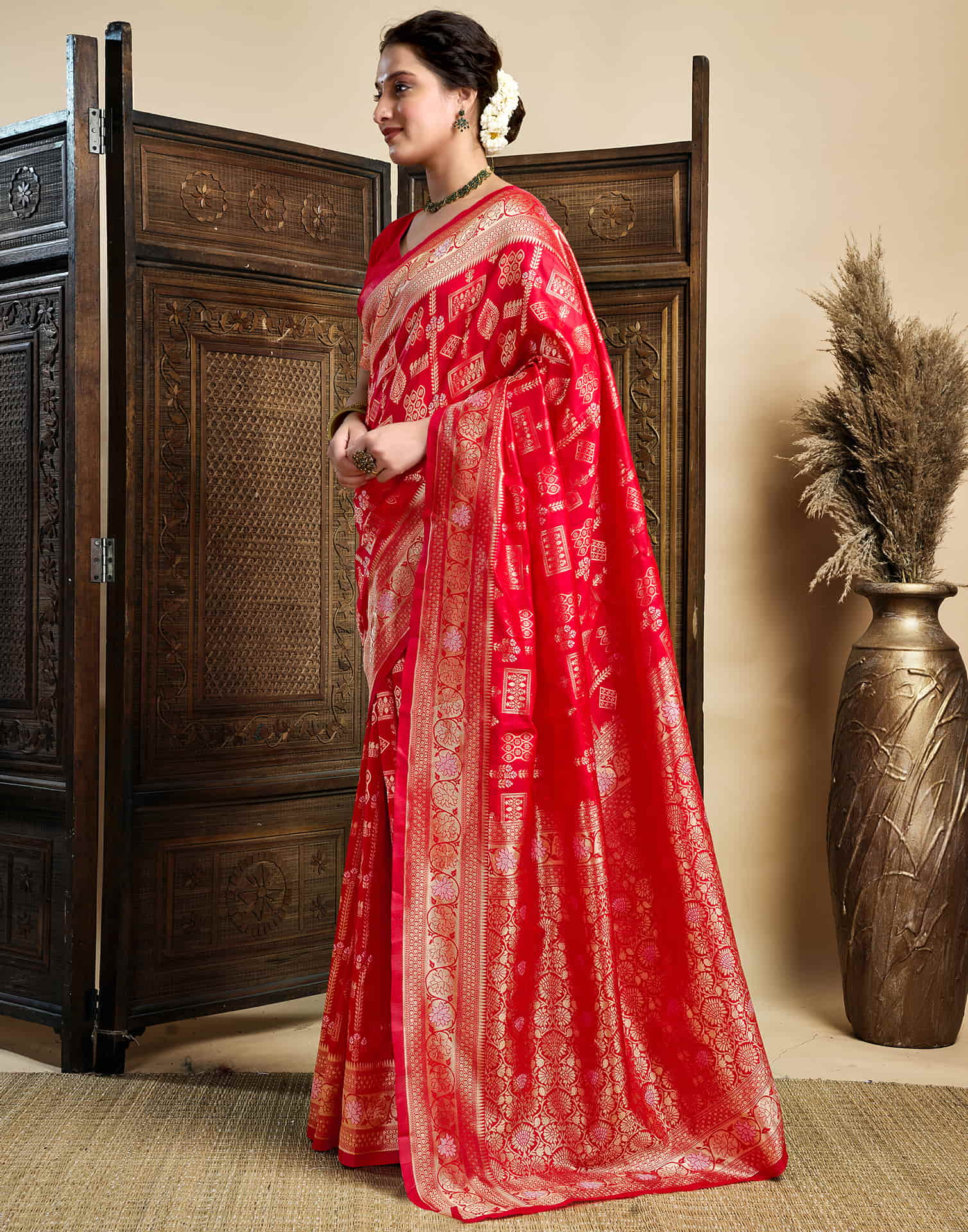 Red Silk Woven Banarasi Saree