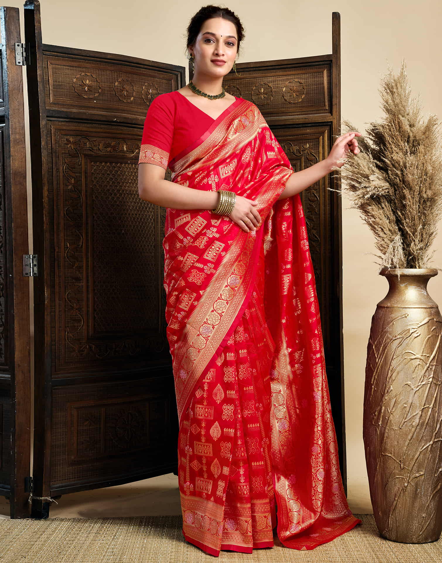 Red Silk Woven Banarasi Saree