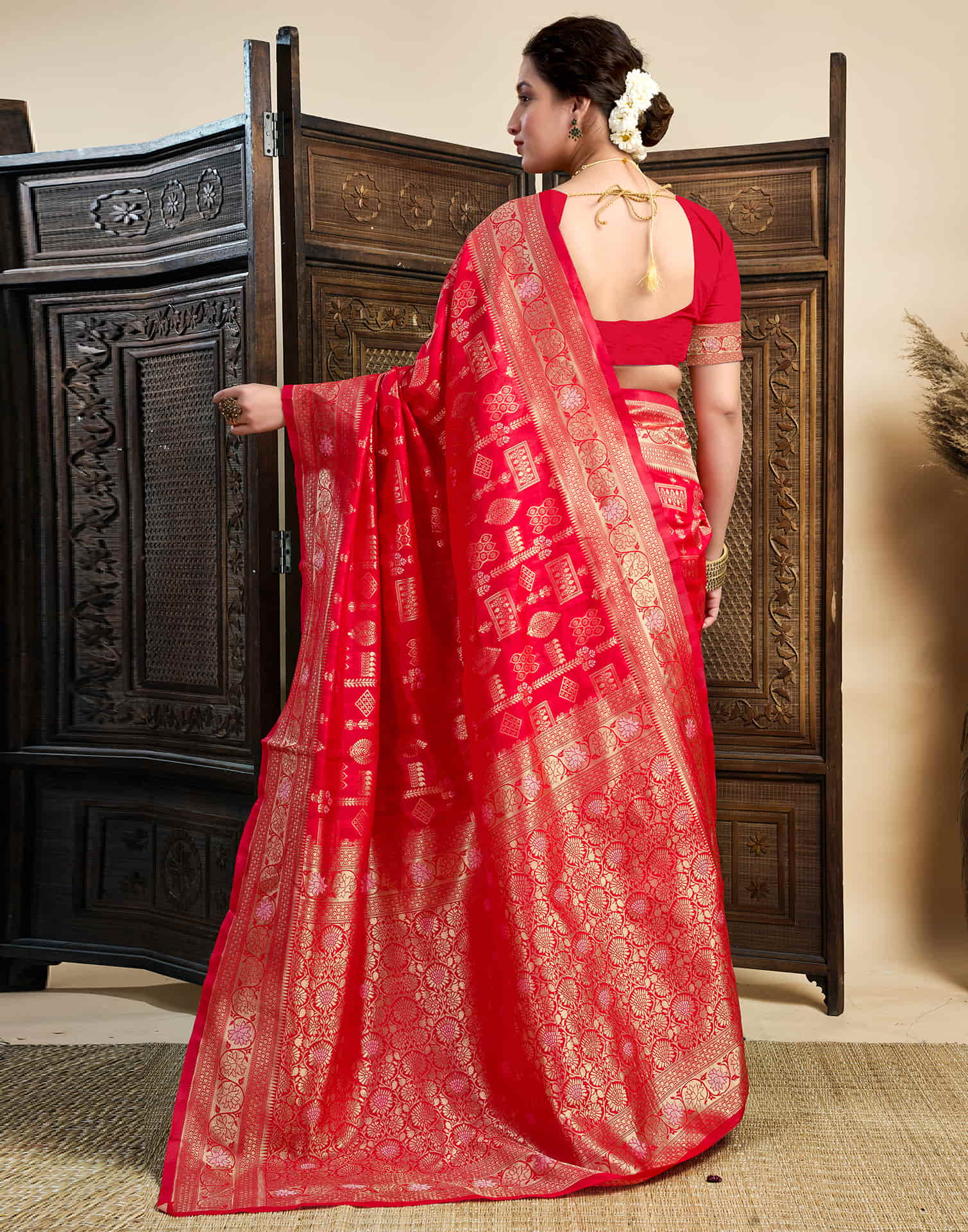 Red Silk Woven Banarasi Saree