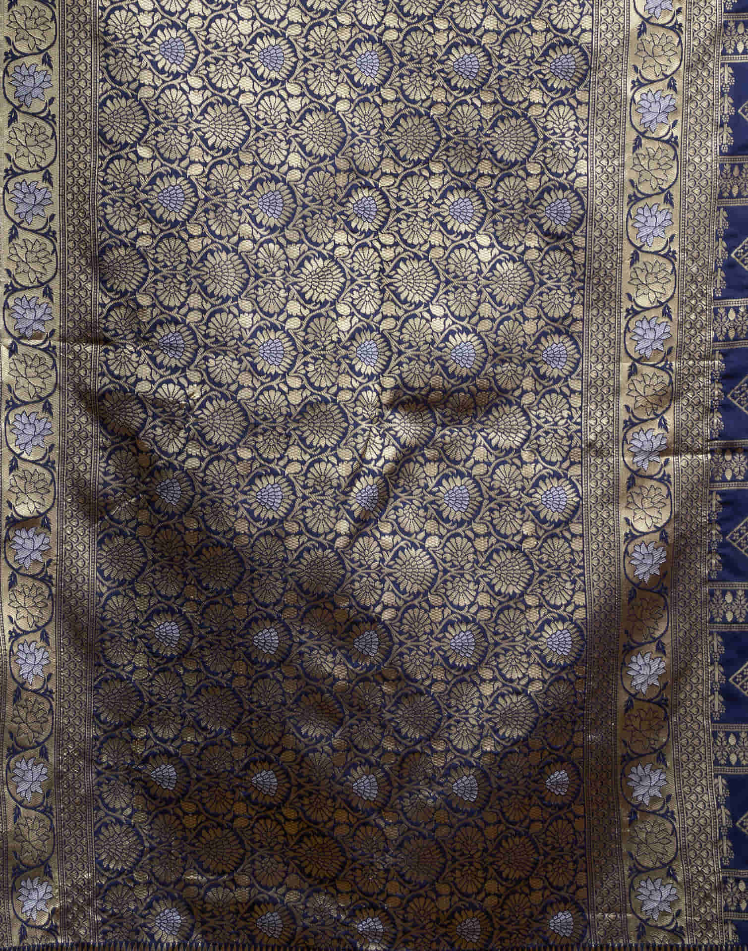 Navy Blue Silk Woven Banarasi Saree