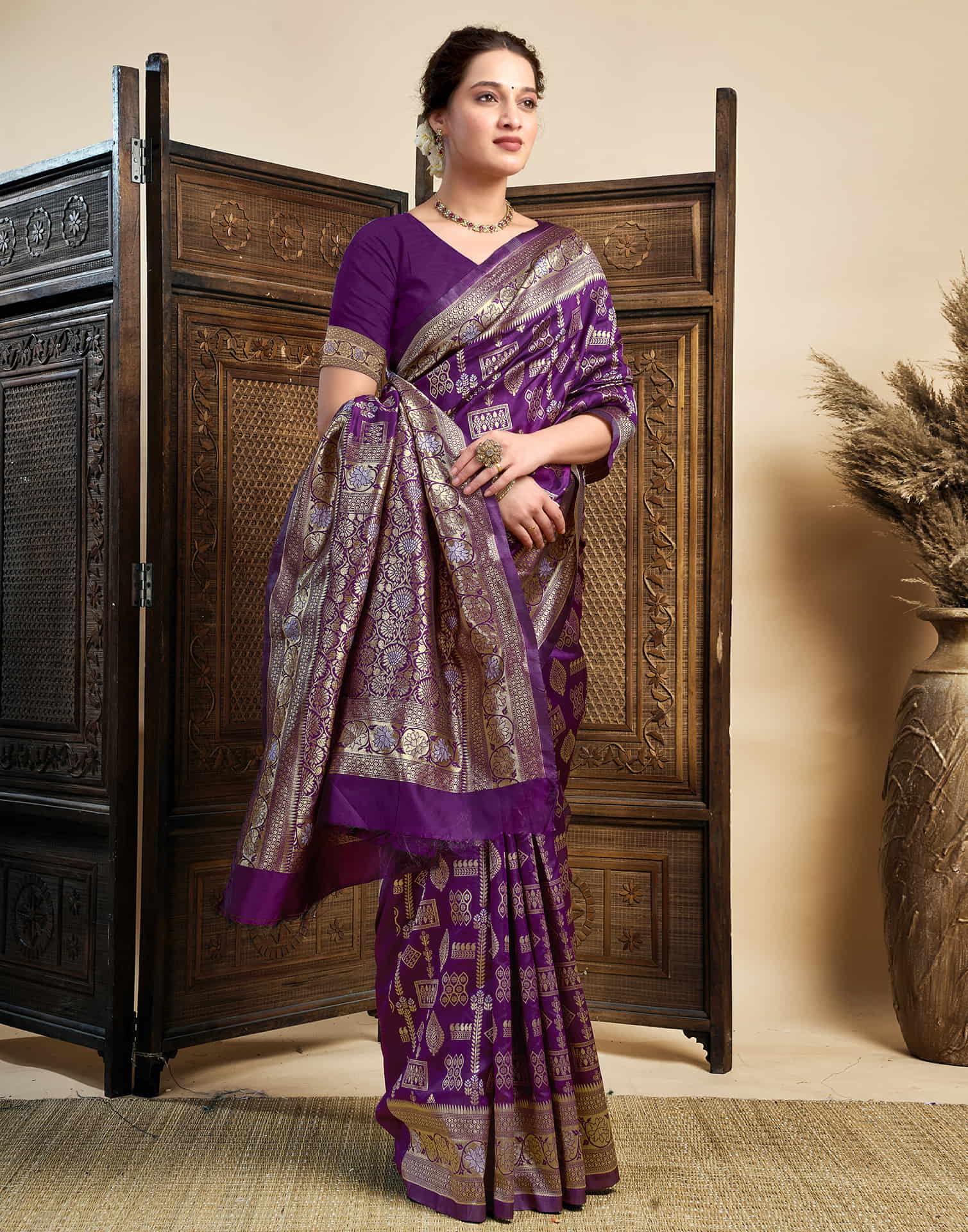 Purple Silk Woven Banarasi Saree