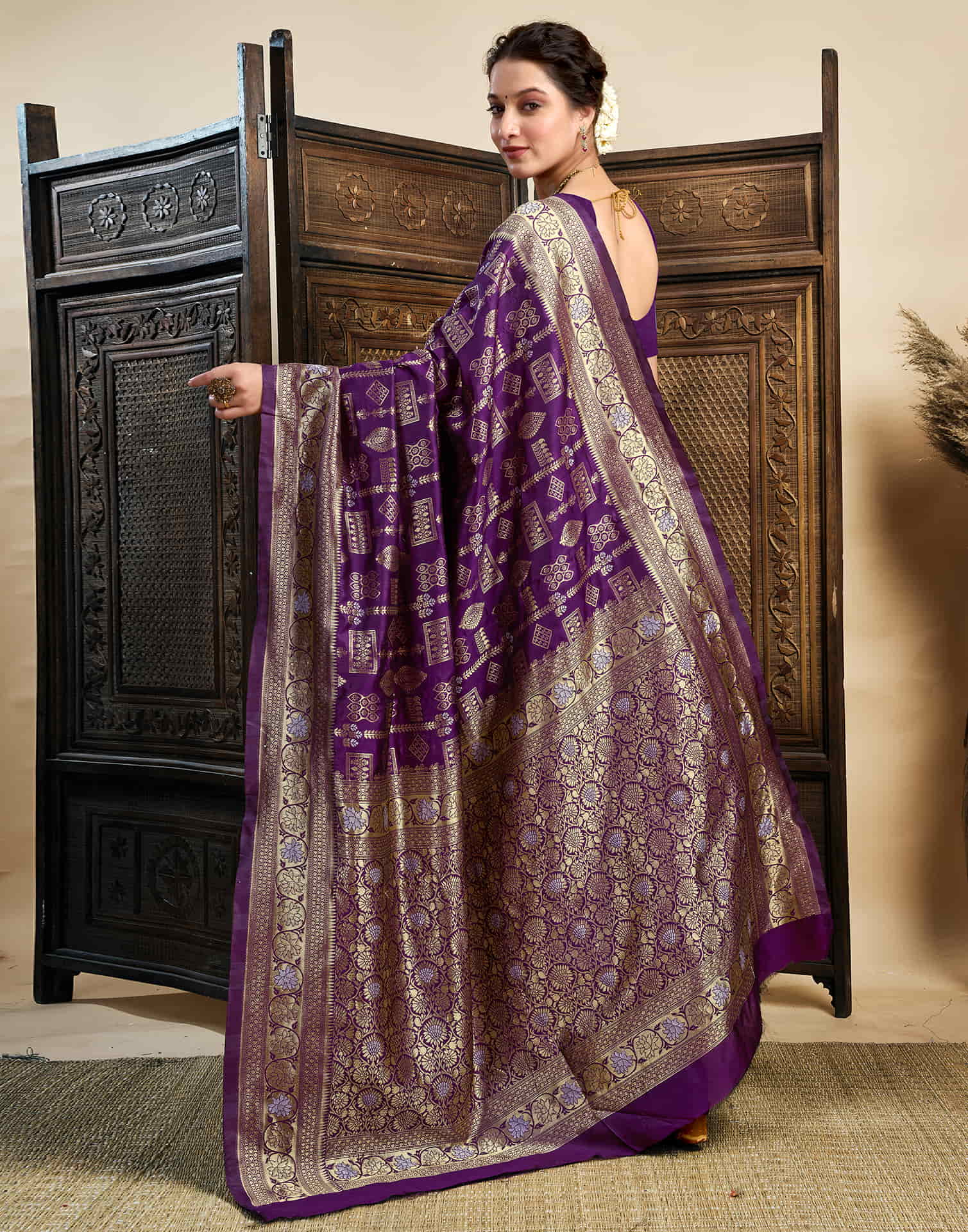 Purple Silk Woven Banarasi Saree