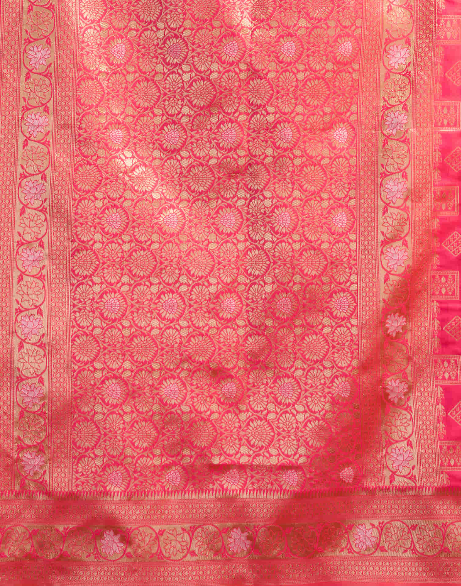 Bright Pink Silk Woven Banarasi Saree