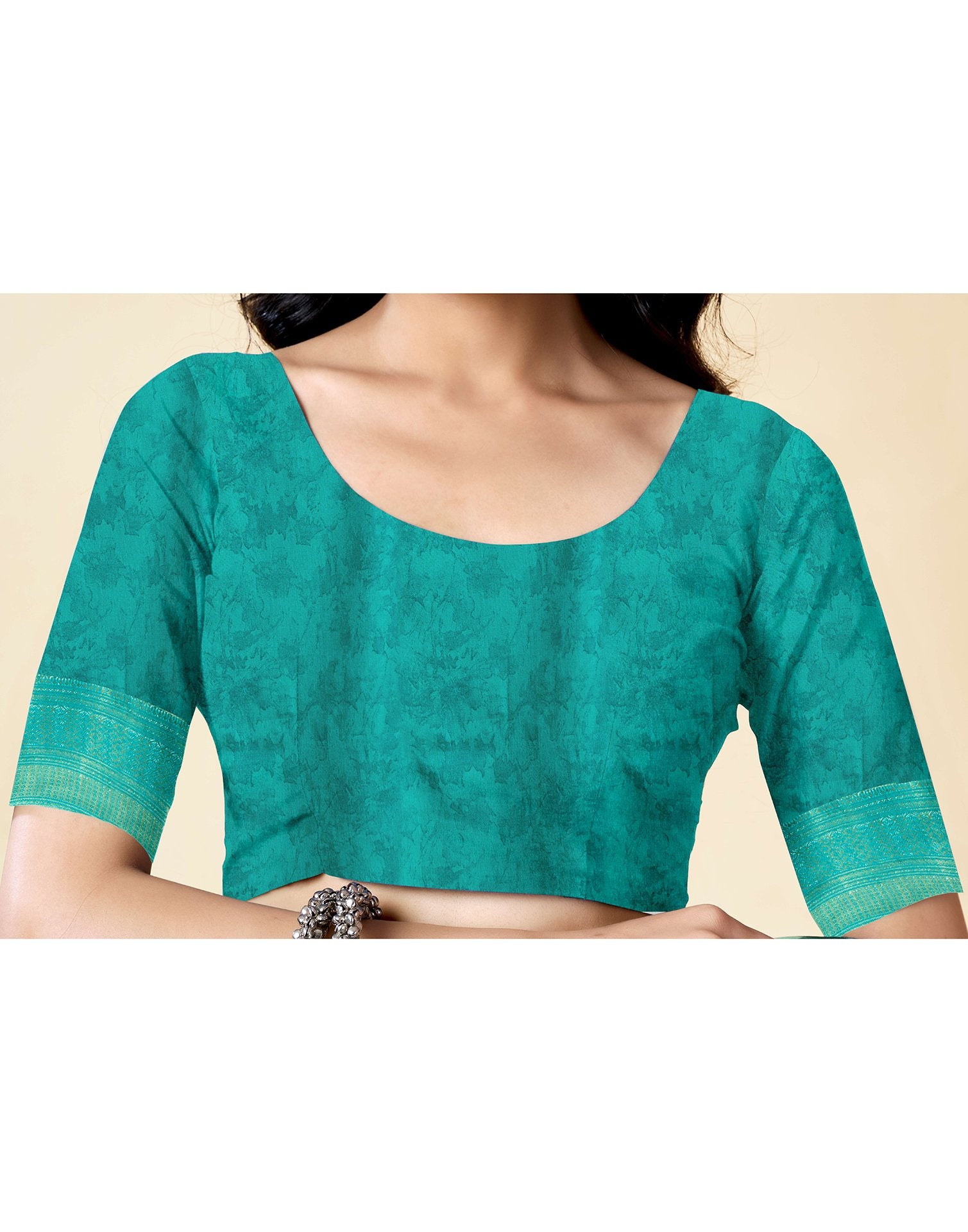 Teal Green Dola Silk Floral Printed Saree