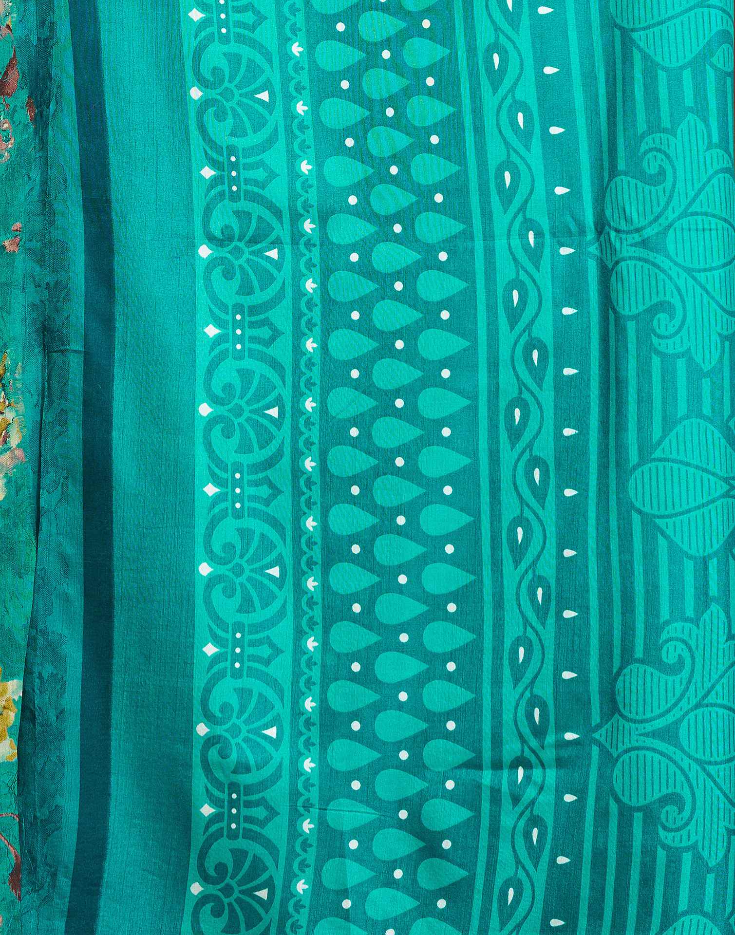Teal Green Dola Silk Floral Printed Saree
