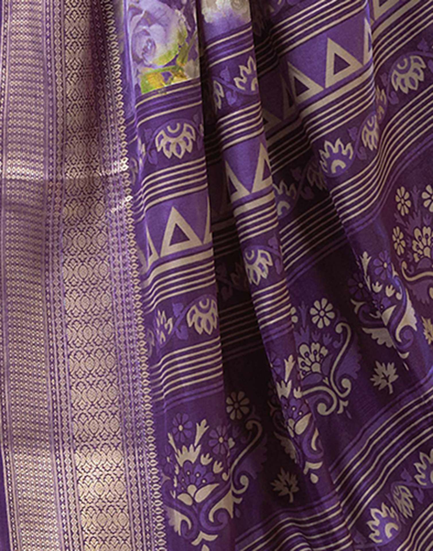 Purple Dola Silk Floral Printed Saree