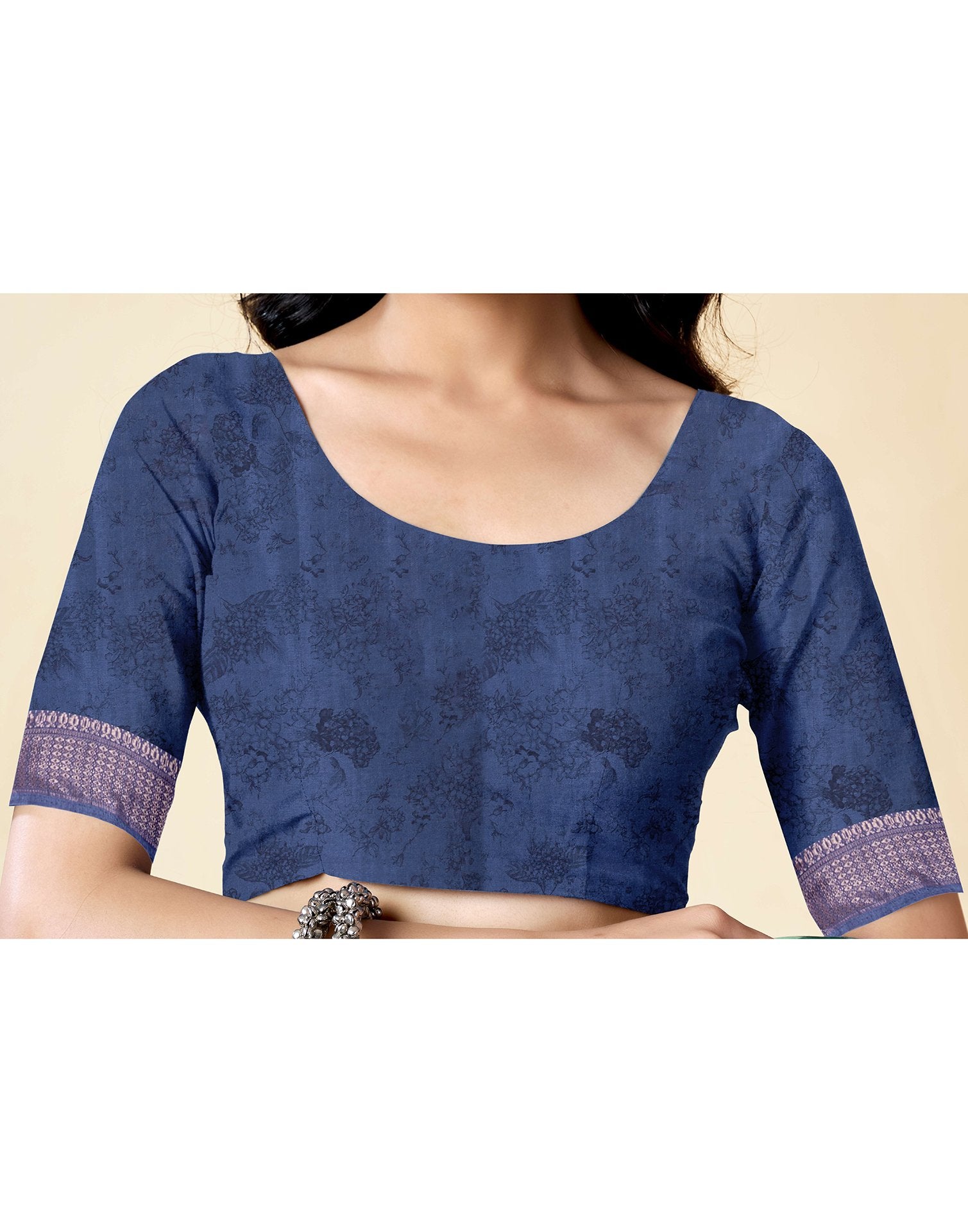 Steel Blue Dola Silk Floral Printed Saree