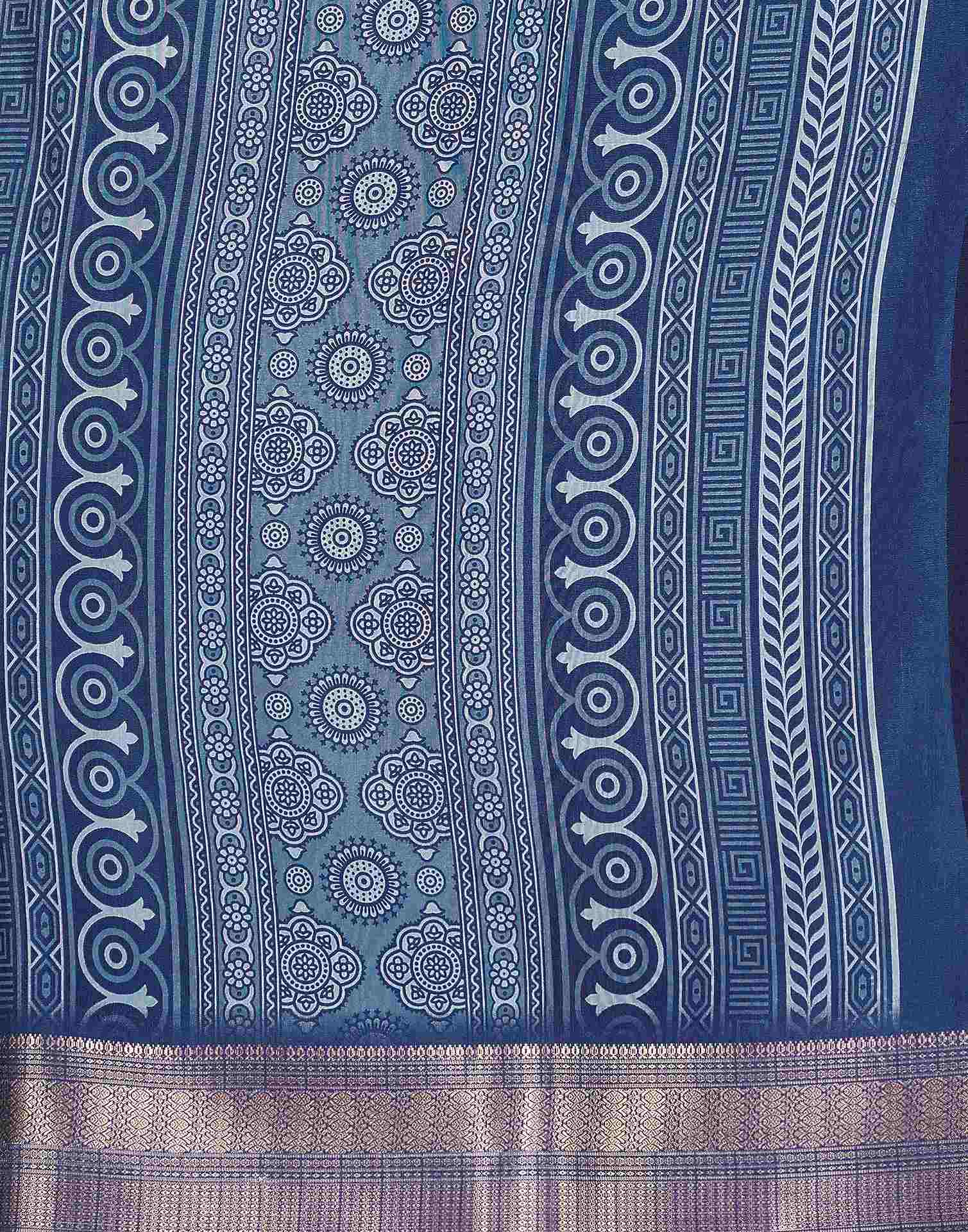 Steel Blue Dola Silk Floral Printed Saree