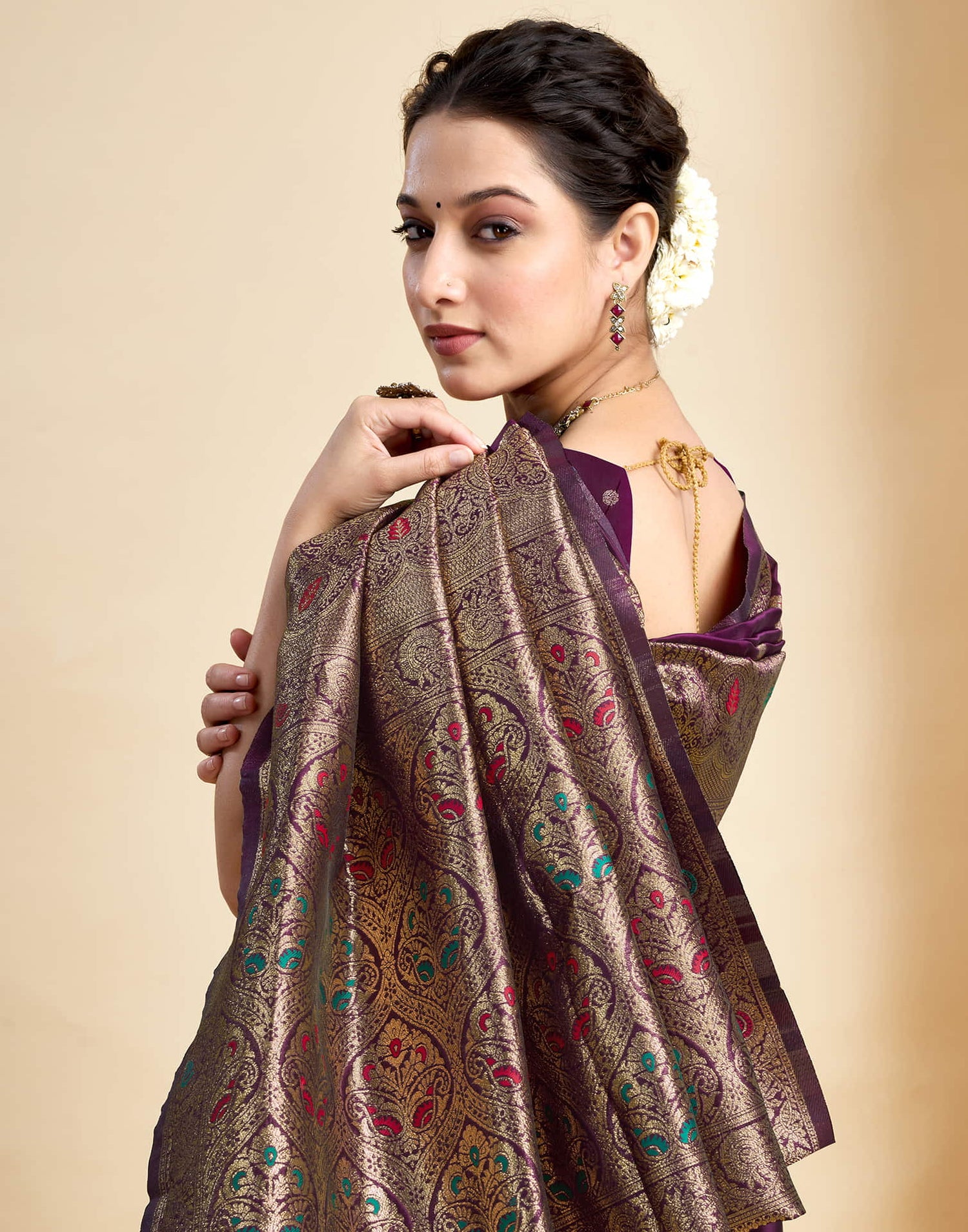 Wine Silk Woven Banarasi Saree