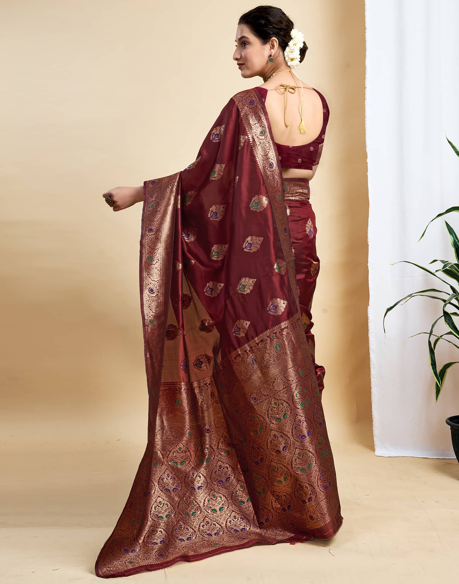Maroon Silk Woven Banarasi Saree