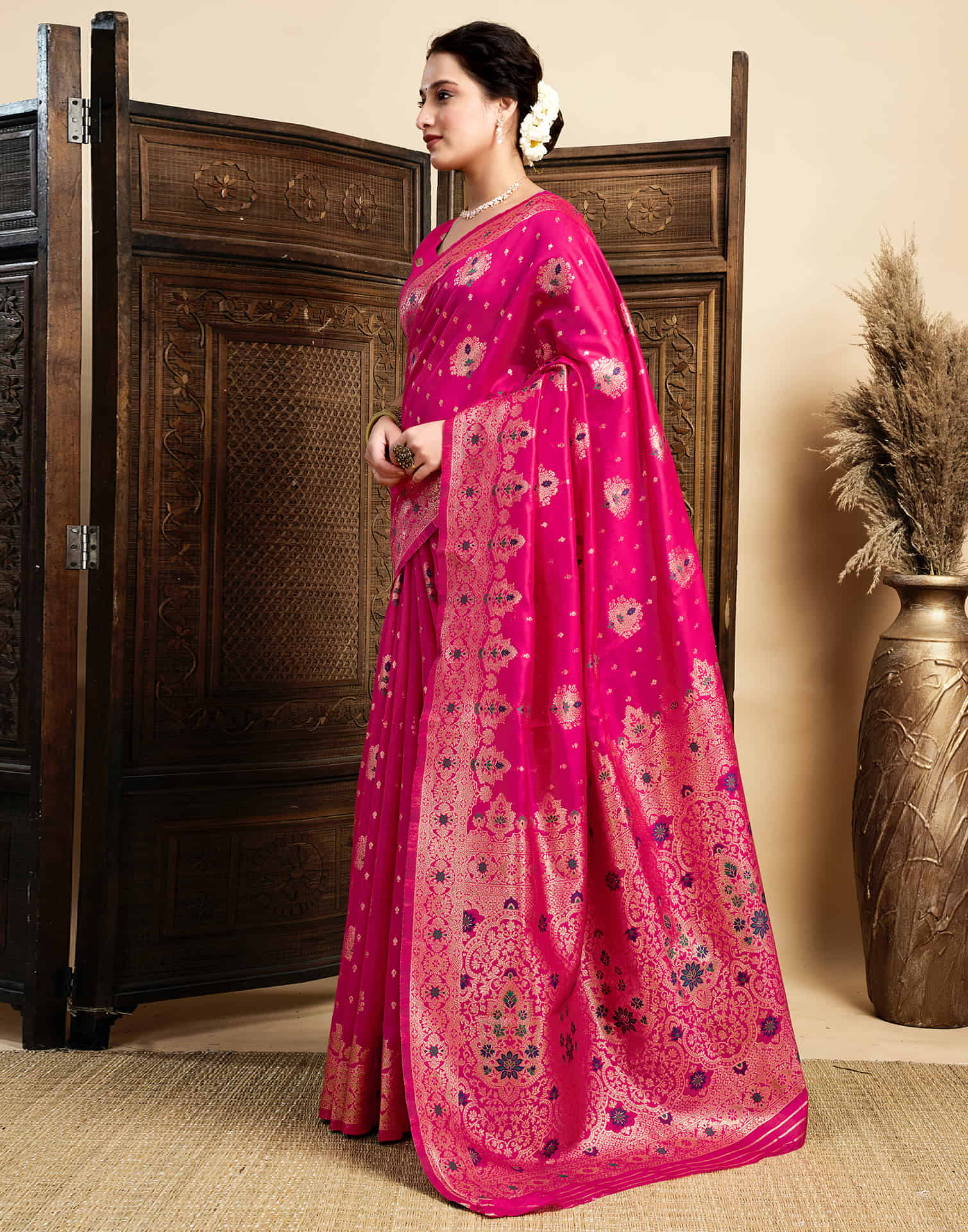 Rani Pink Silk Woven Banarasi Saree
