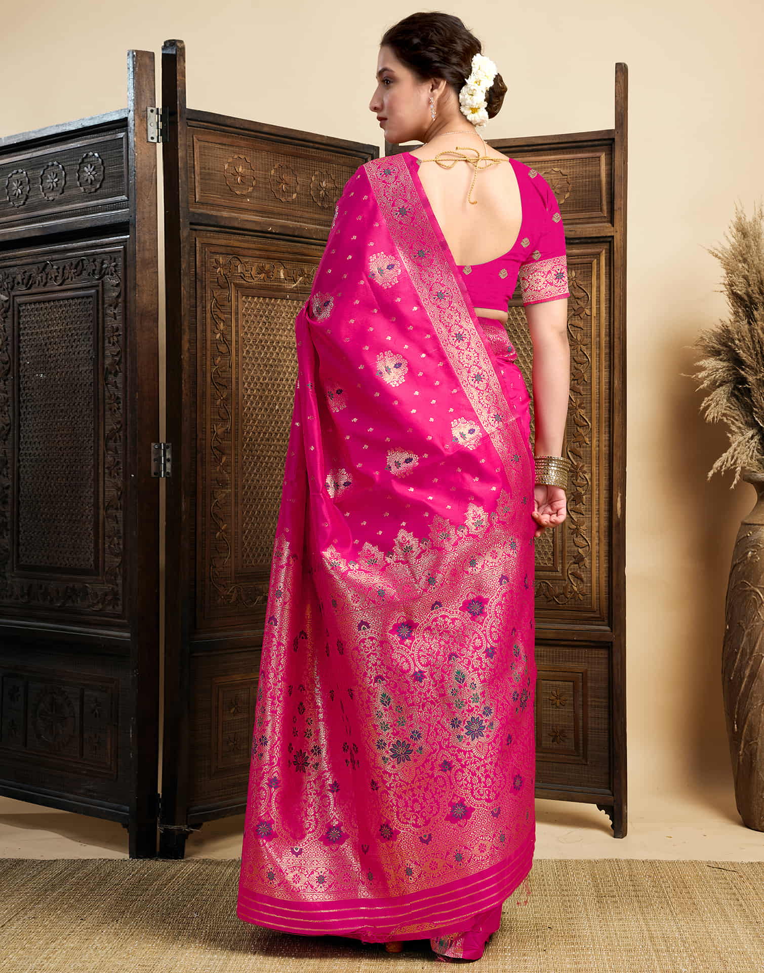 Rani Pink Silk Woven Banarasi Saree