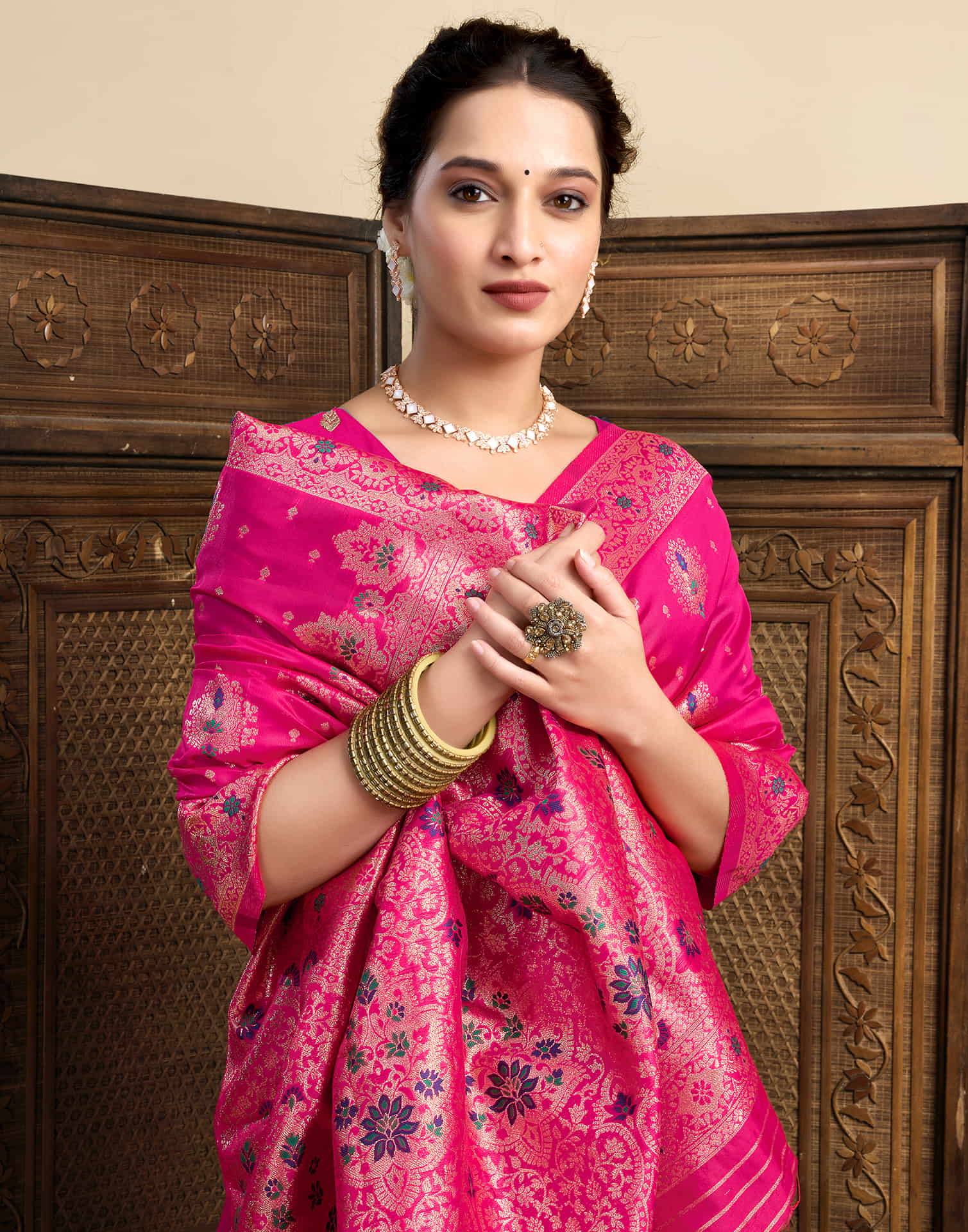Rani Pink Silk Woven Banarasi Saree
