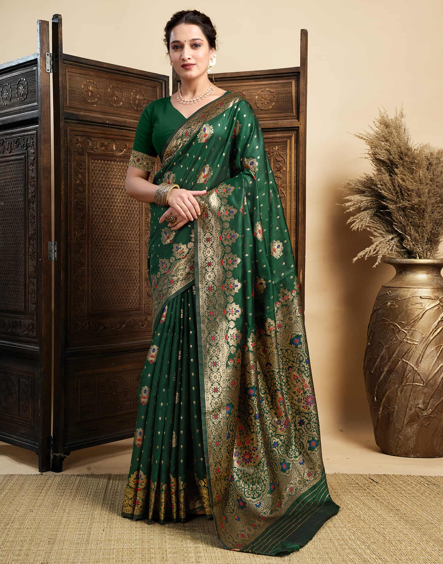 Dark Green Silk Woven Banarasi Saree