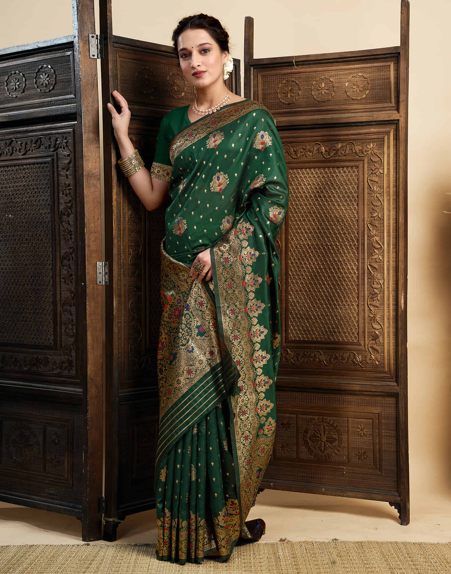 Dark Green Silk Woven Banarasi Saree
