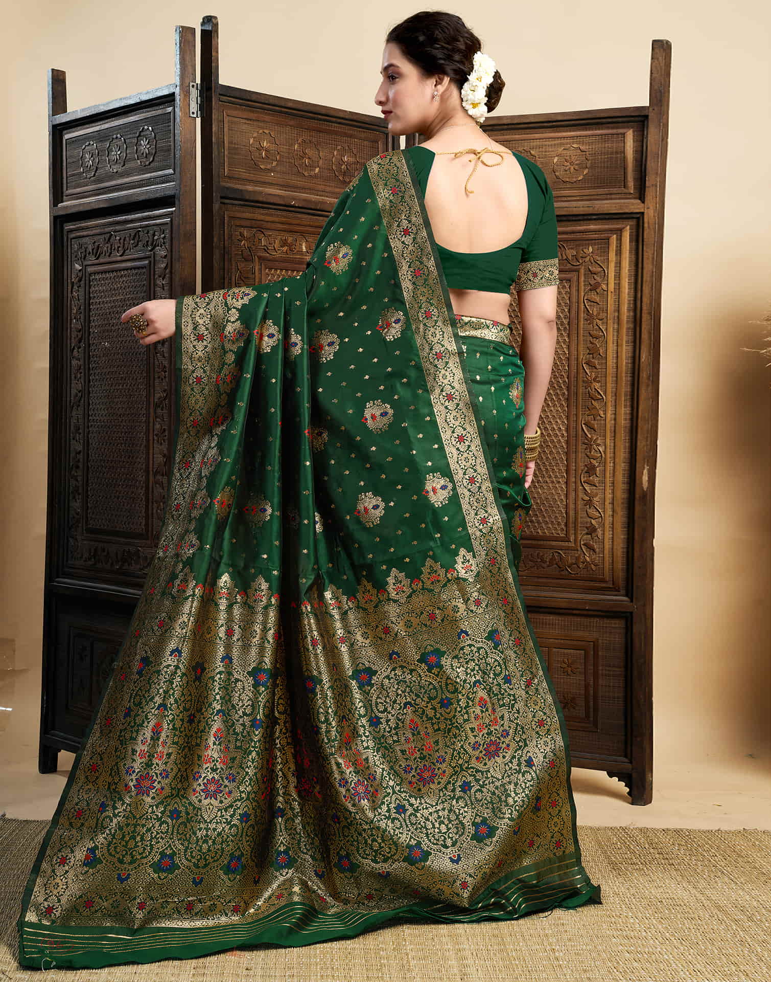 Dark Green Silk Woven Banarasi Saree