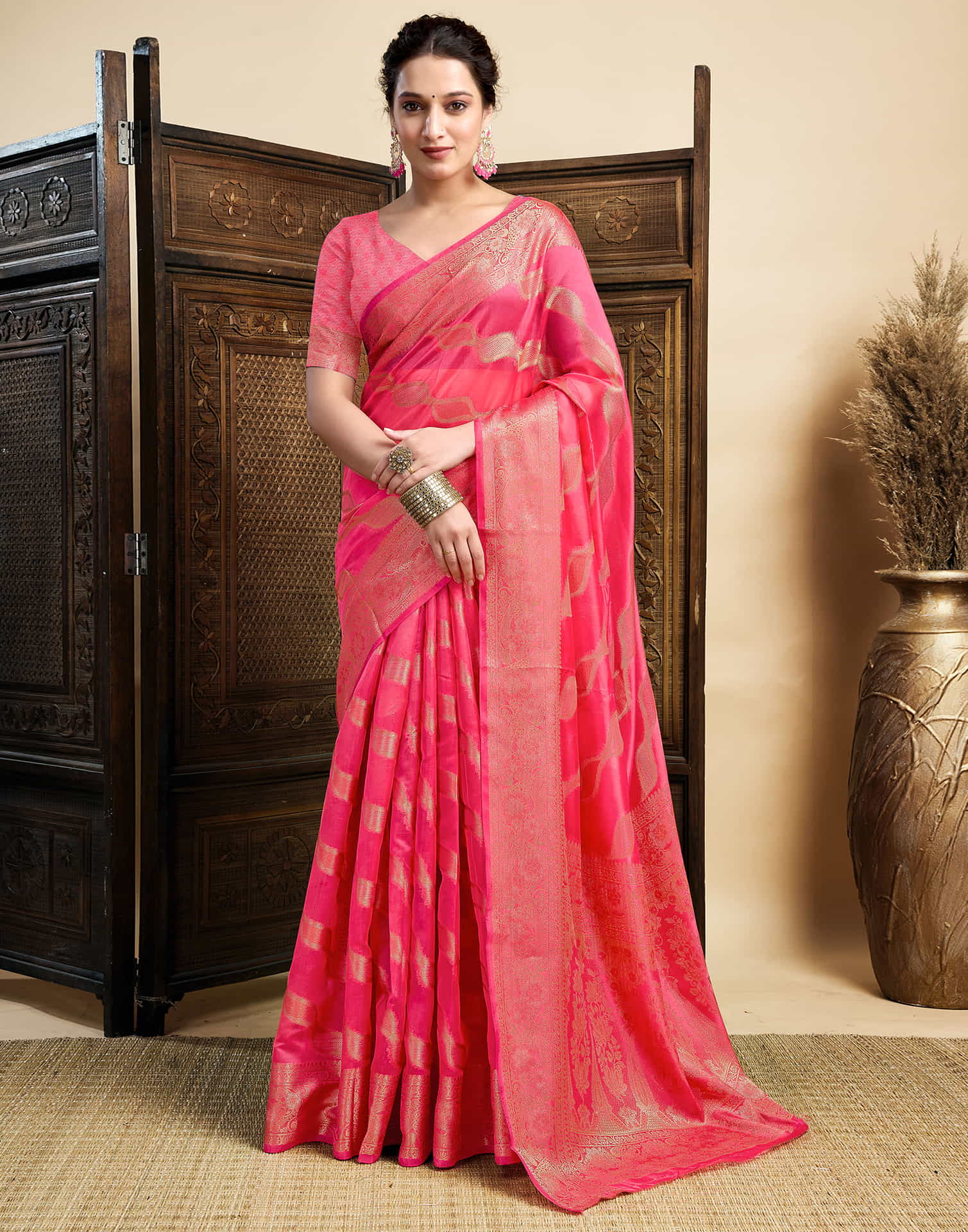 Pink Silk Woven Saree