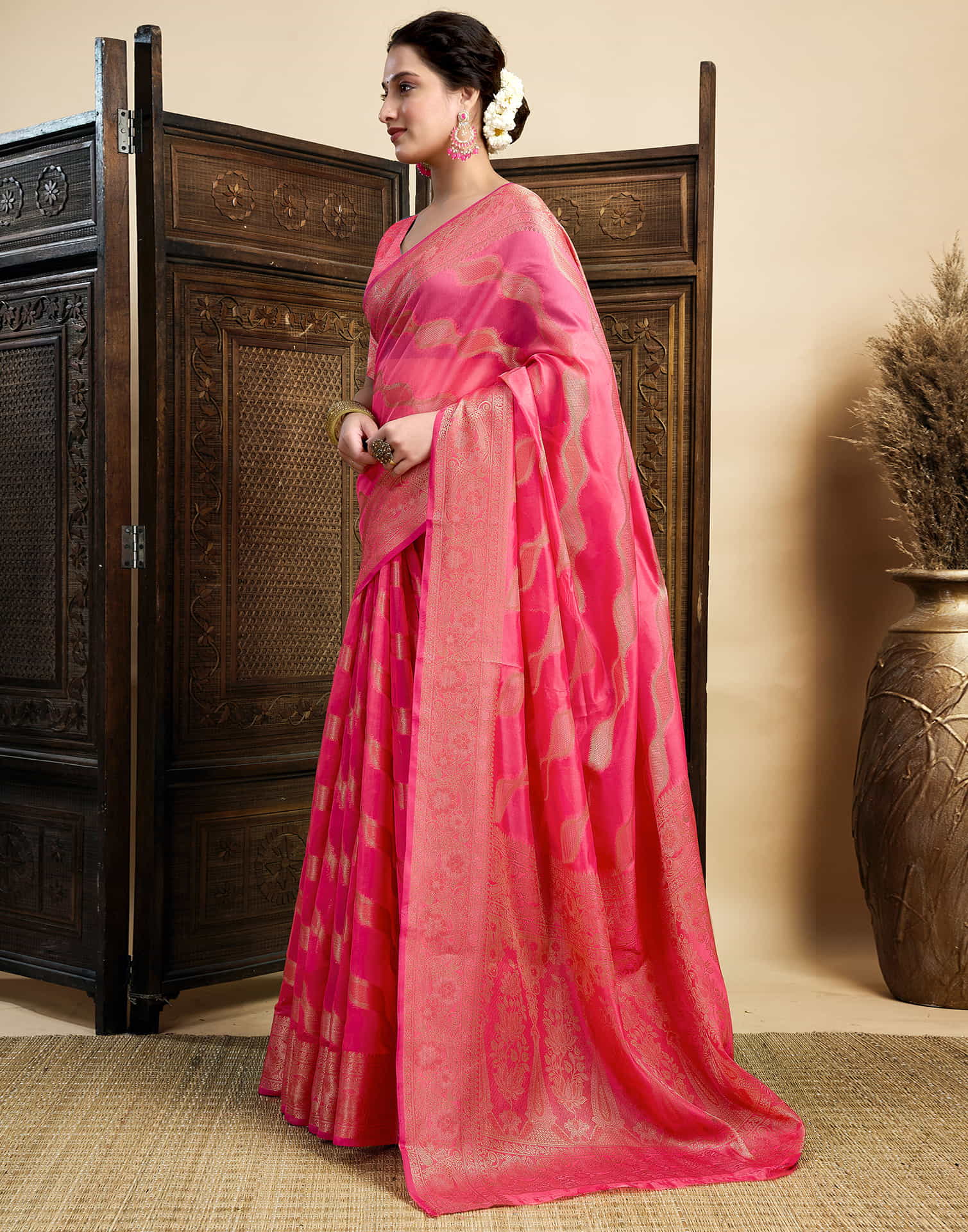 Pink Silk Woven Saree