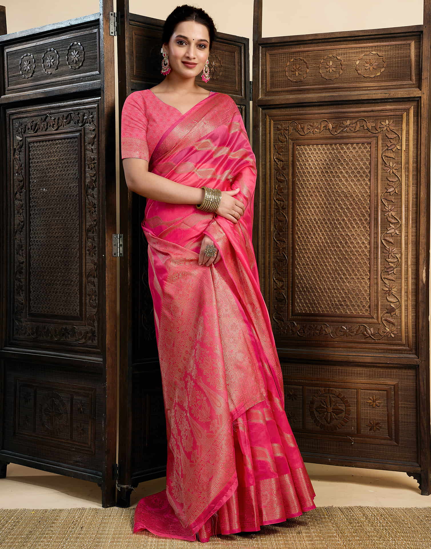 Pink Silk Woven Saree