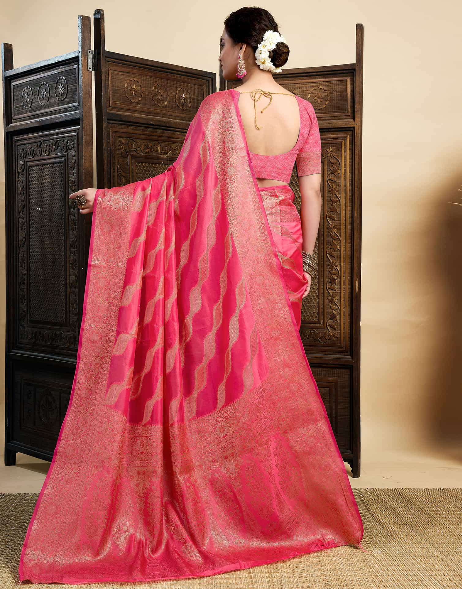 Pink Silk Woven Saree