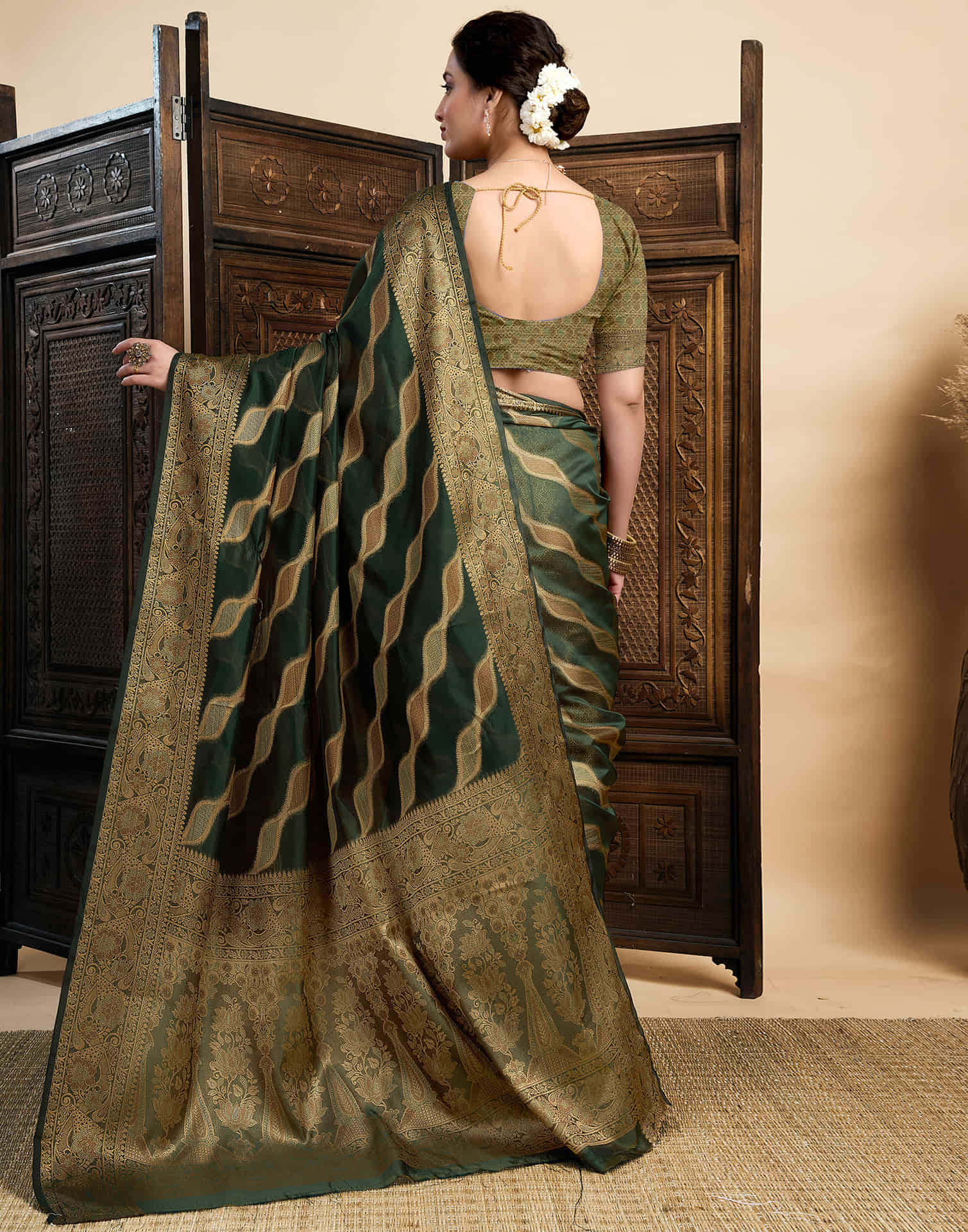 Dark Green Silk Woven Saree