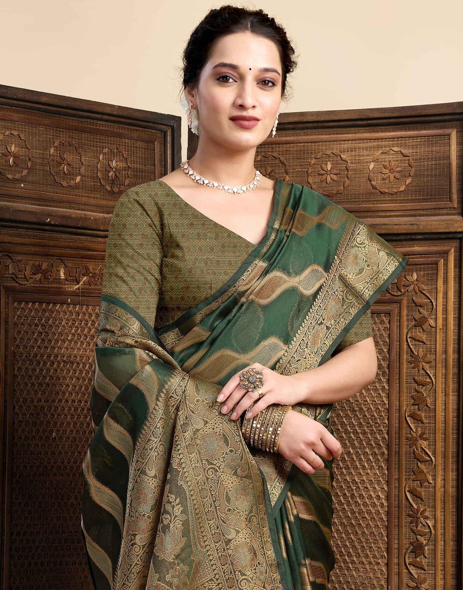 Dark Green Silk Woven Saree