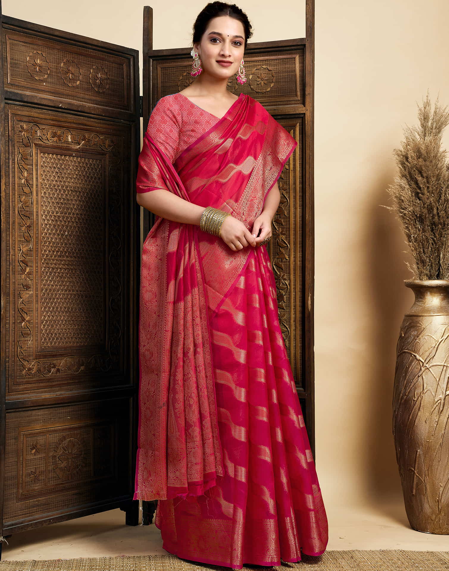 Ruby Red Silk Woven Saree