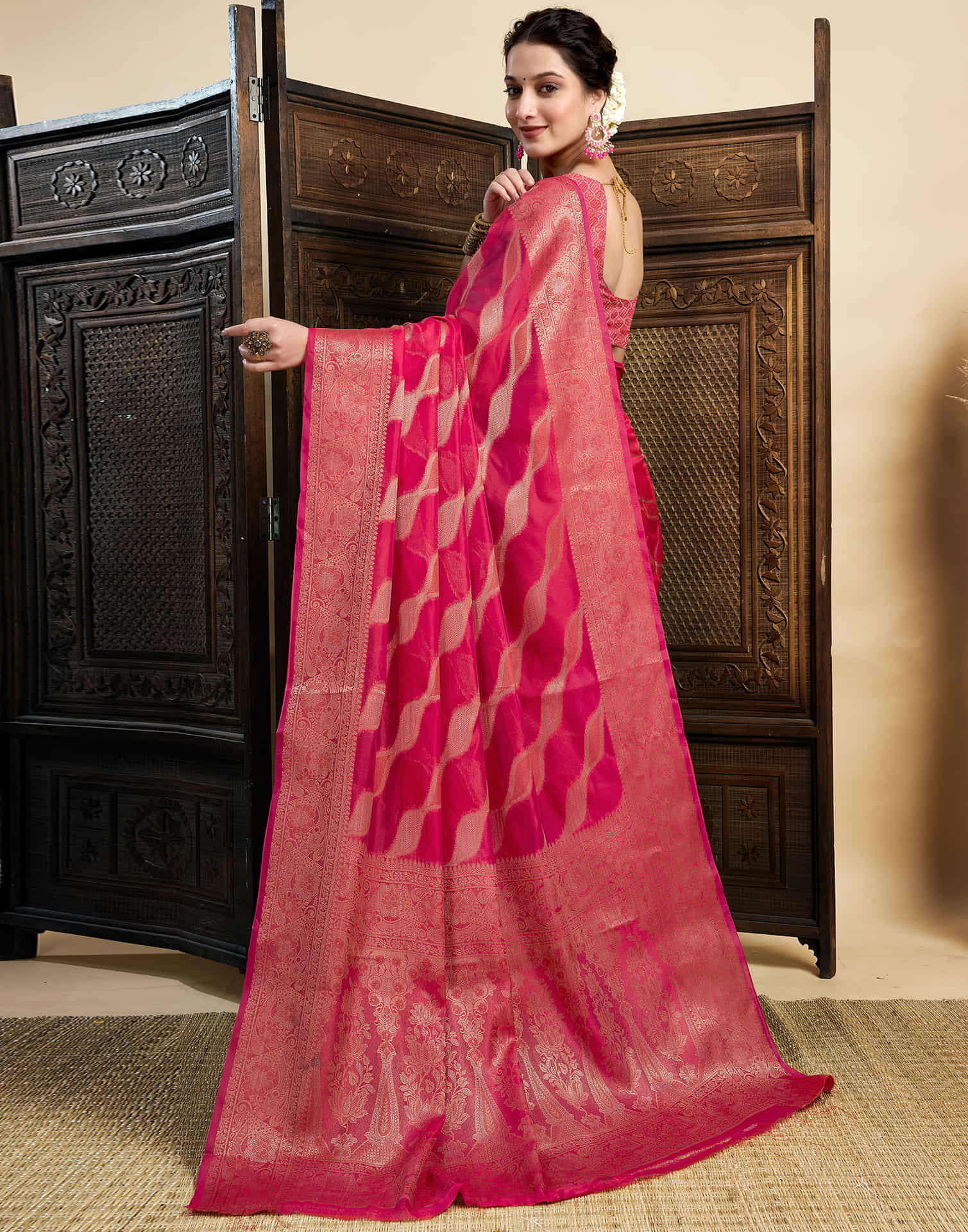 Ruby Red Silk Woven Saree