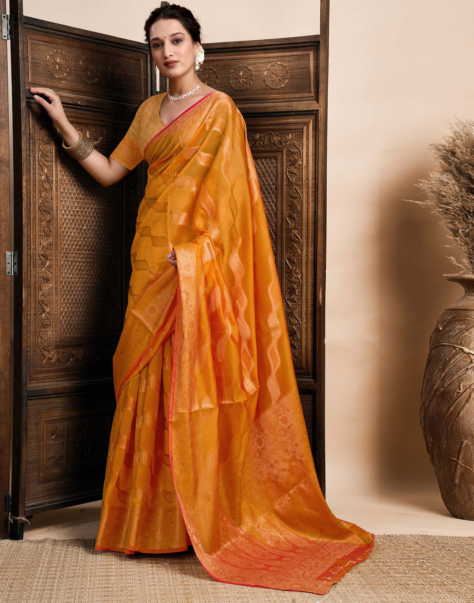Turmeric Yellow Silk Woven Saree