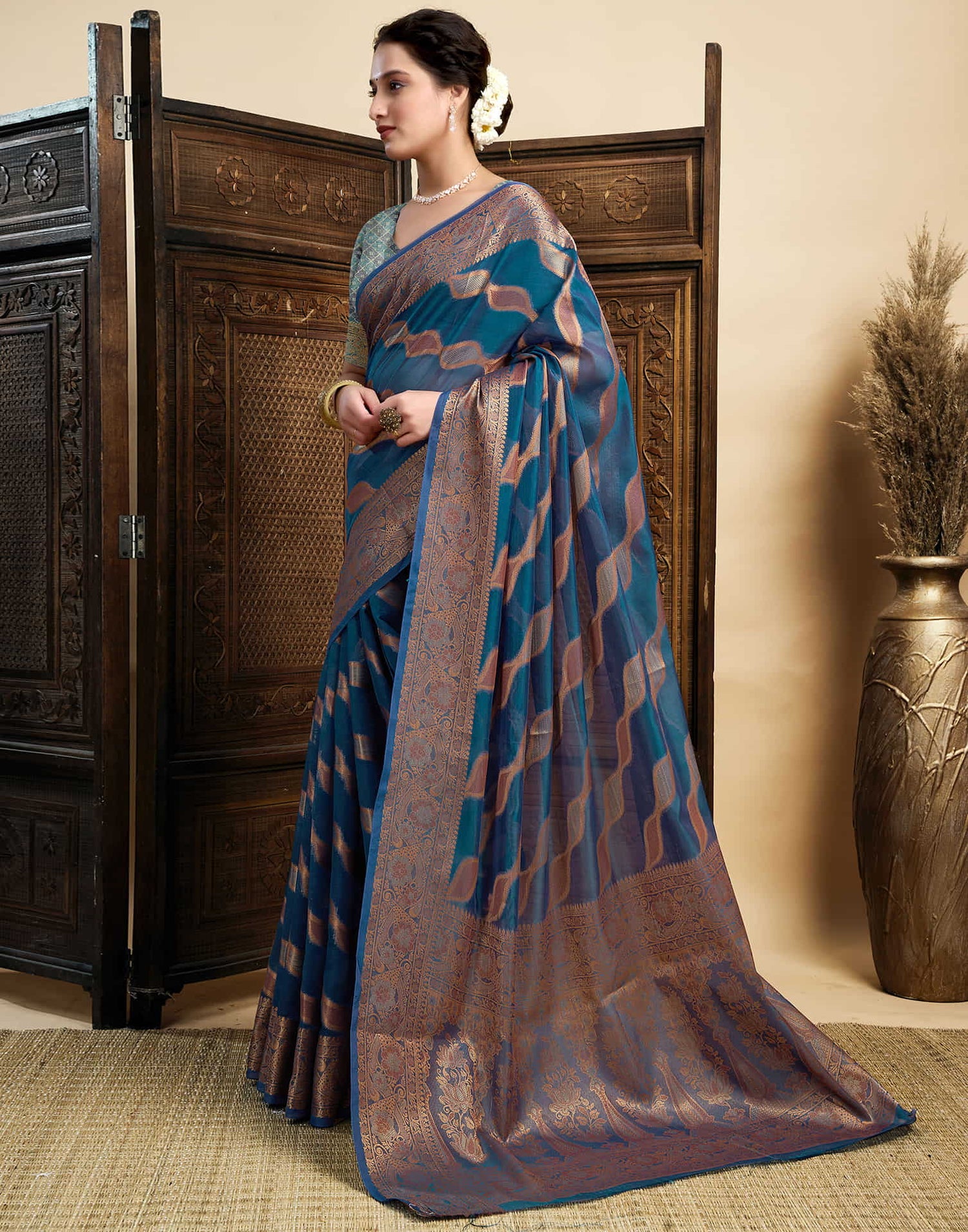 Blue Silk Woven Saree