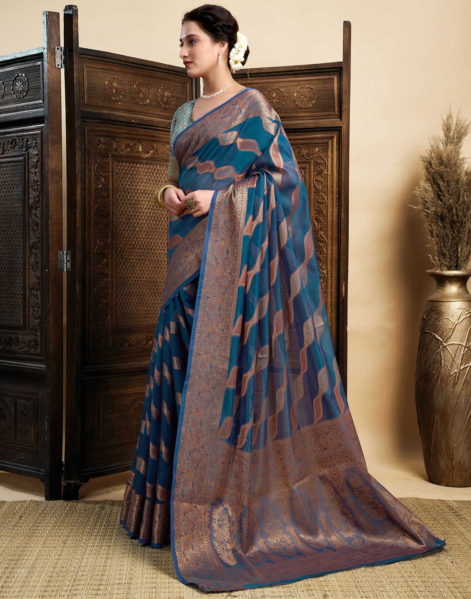 Blue Silk Woven Saree