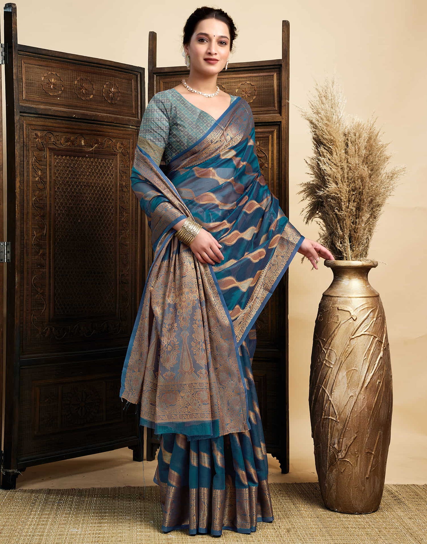 Blue Silk Woven Saree