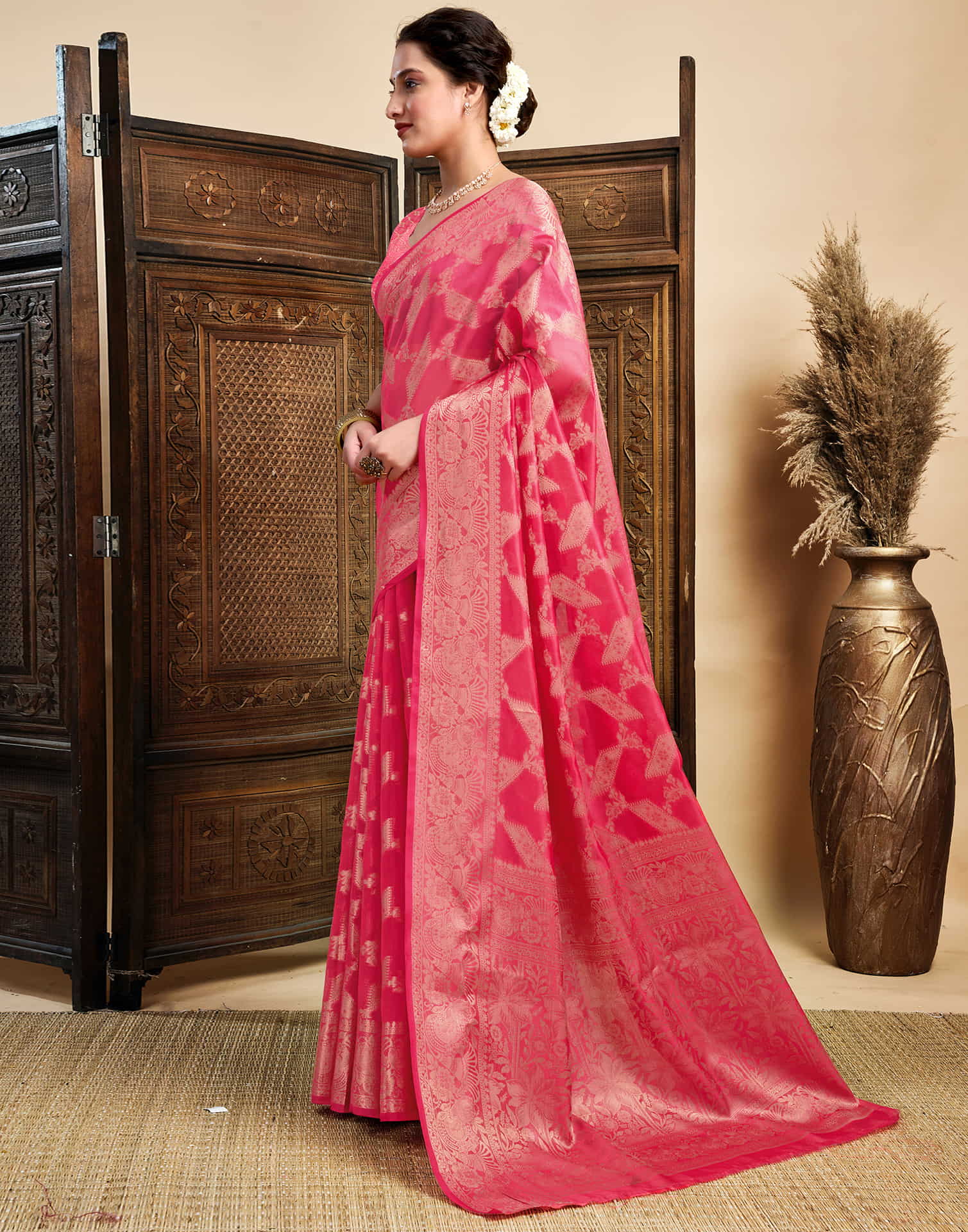 Pink Silk Woven Saree