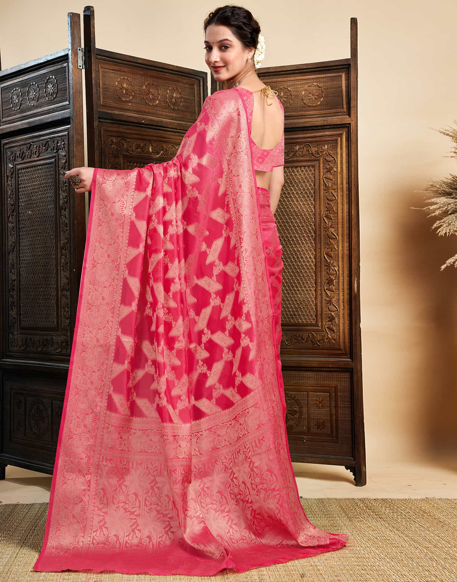 Pink Silk Woven Saree
