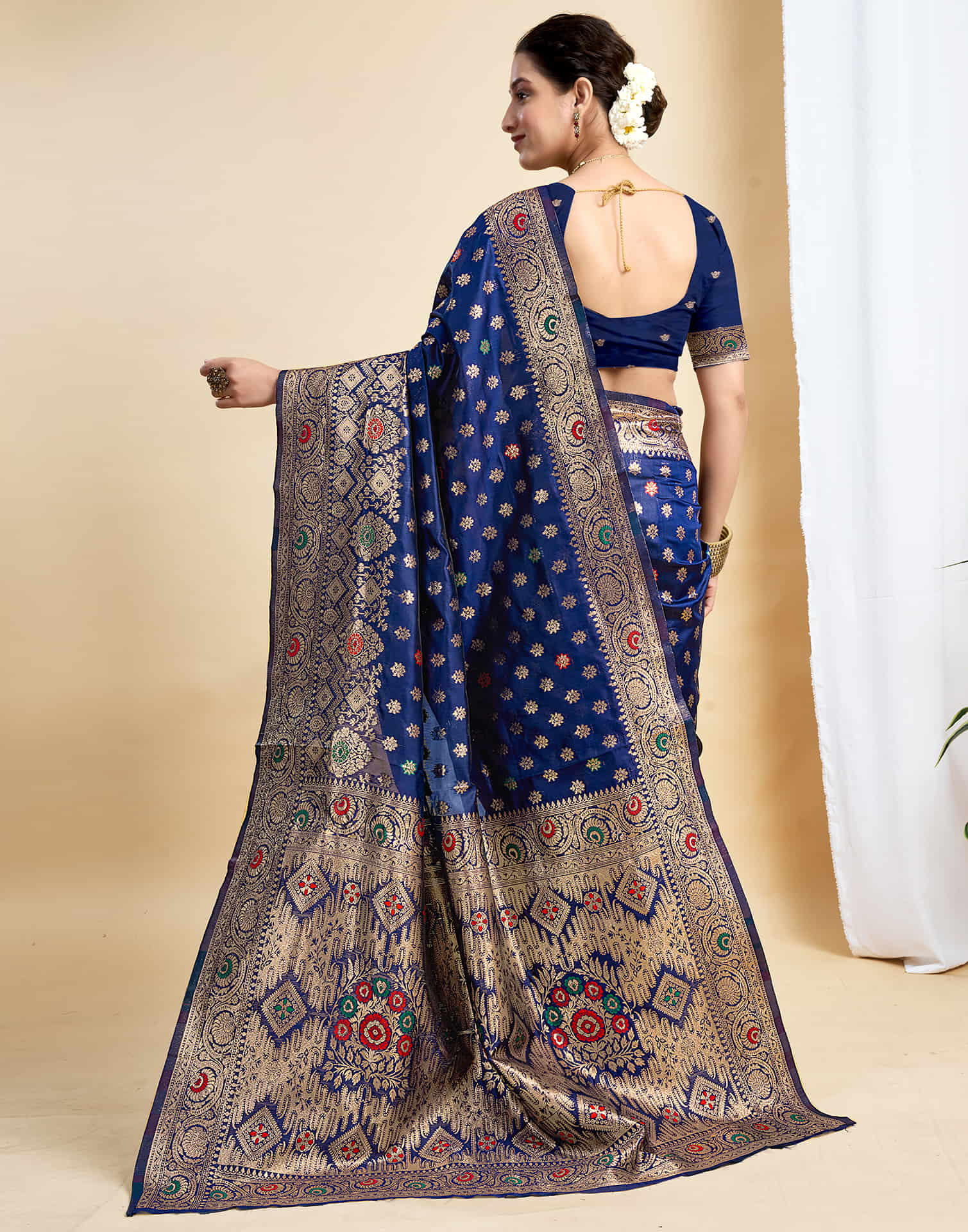 Navy Blue Silk Woven Banarasi Saree